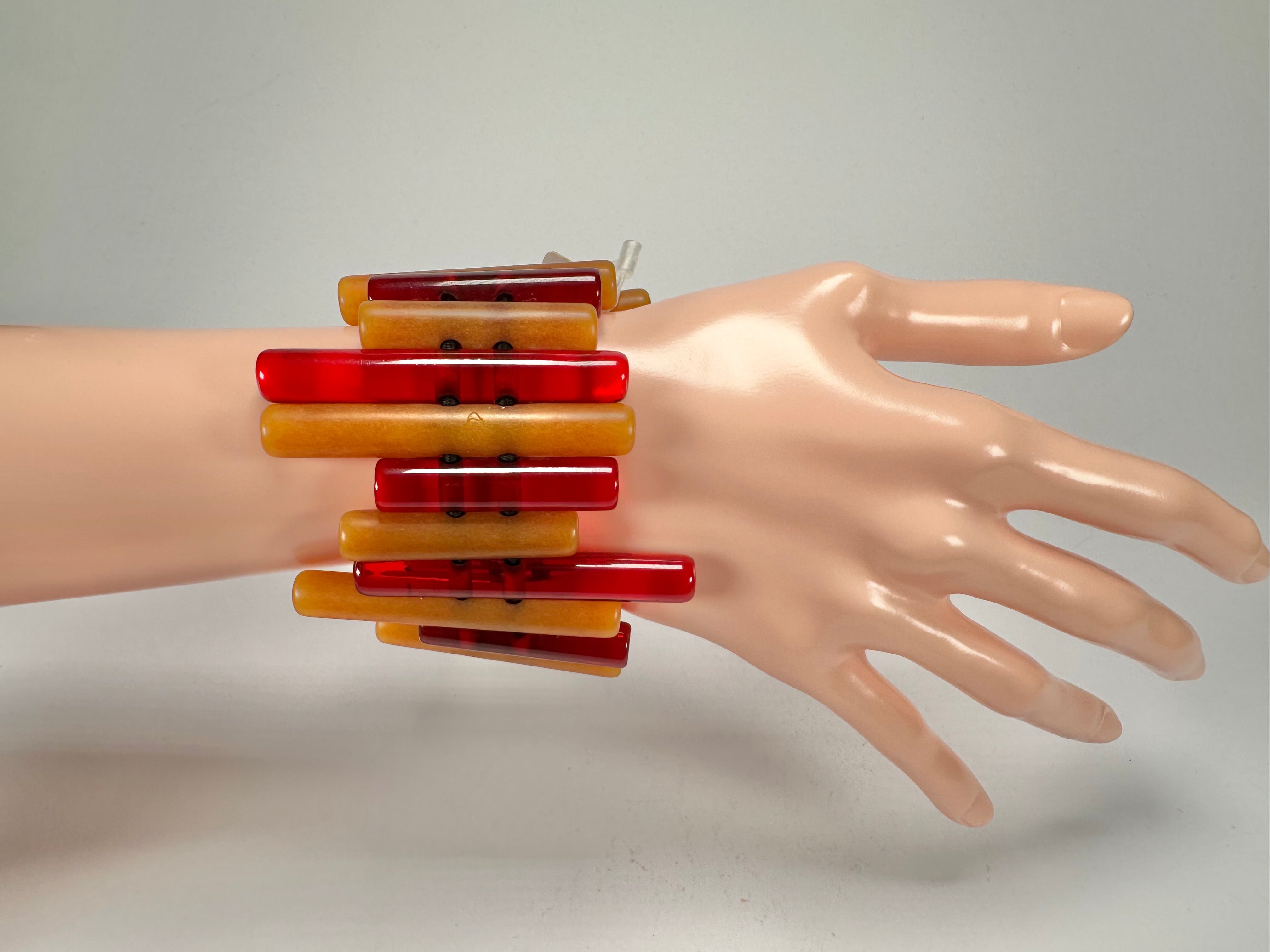Jackie Brazil "Pipas" Thin Mix Tortoise & Prada Cylinders Resin Bracelet ( B2198 )
