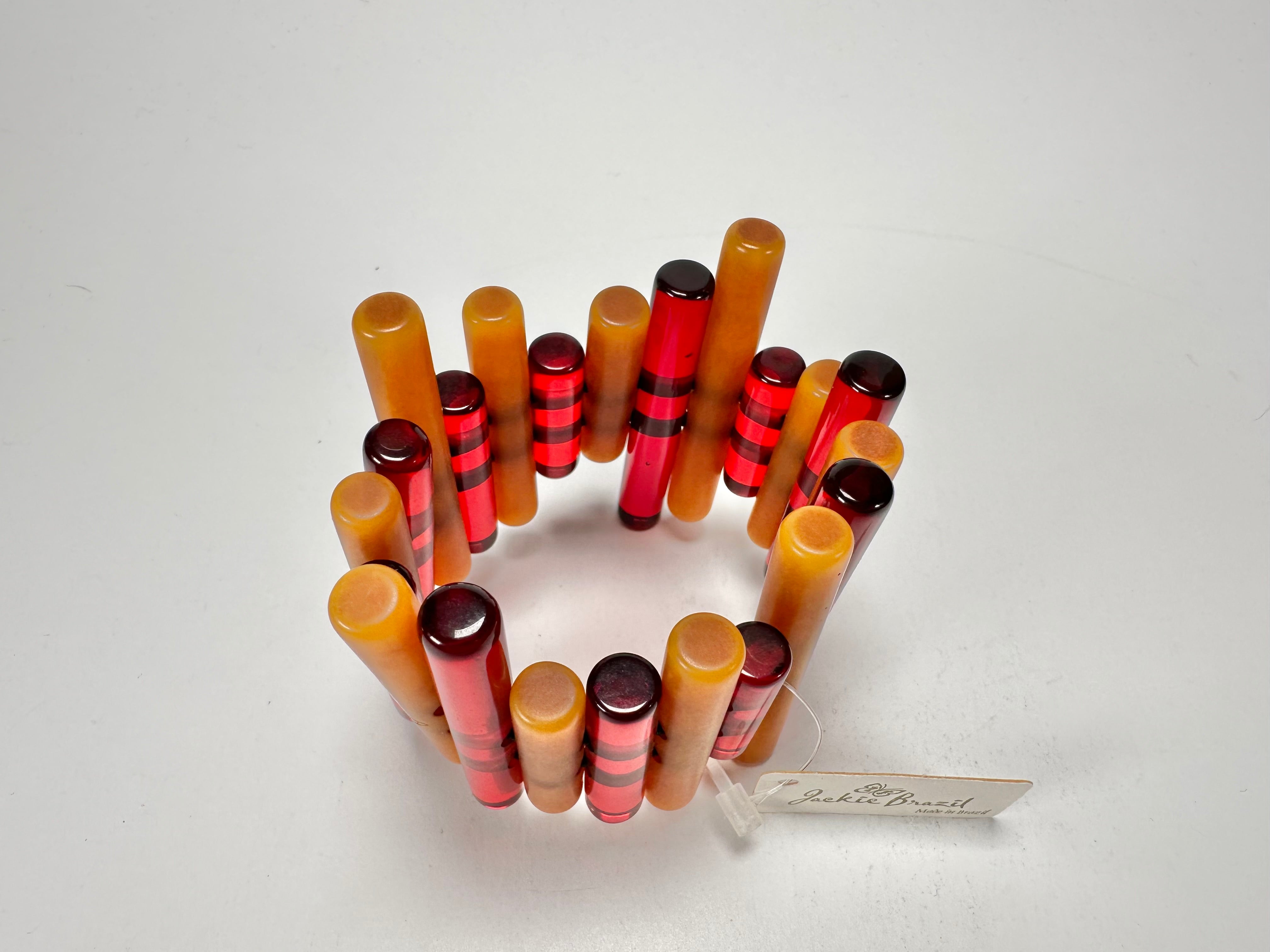 Jackie Brazil "Pipas" Thin Mix Tortoise & Prada Cylinders Resin Bracelet ( B2198 )