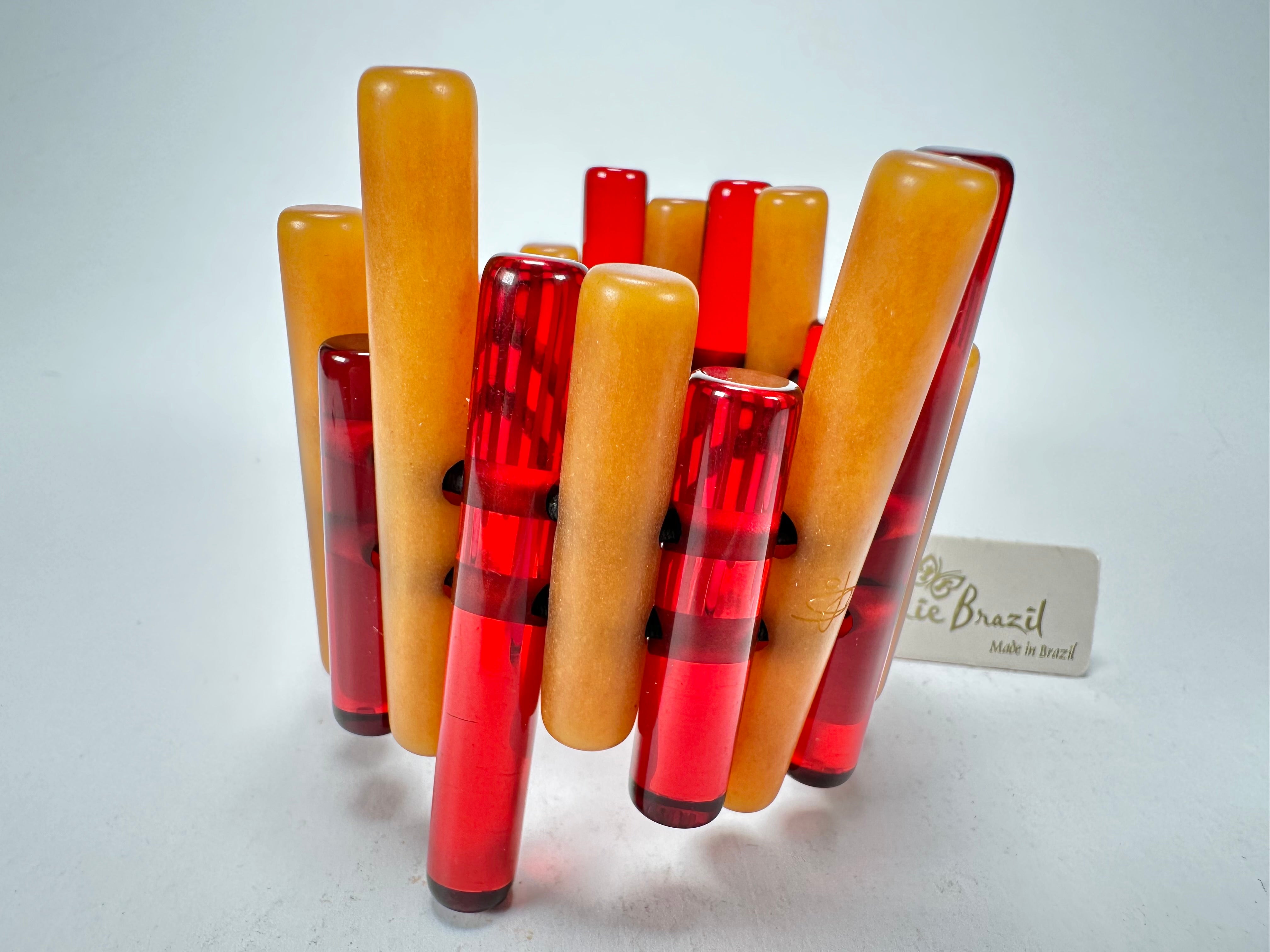 Jackie Brazil "Pipas" Thin Mix Tortoise & Prada Cylinders Resin Bracelet ( B2198 )