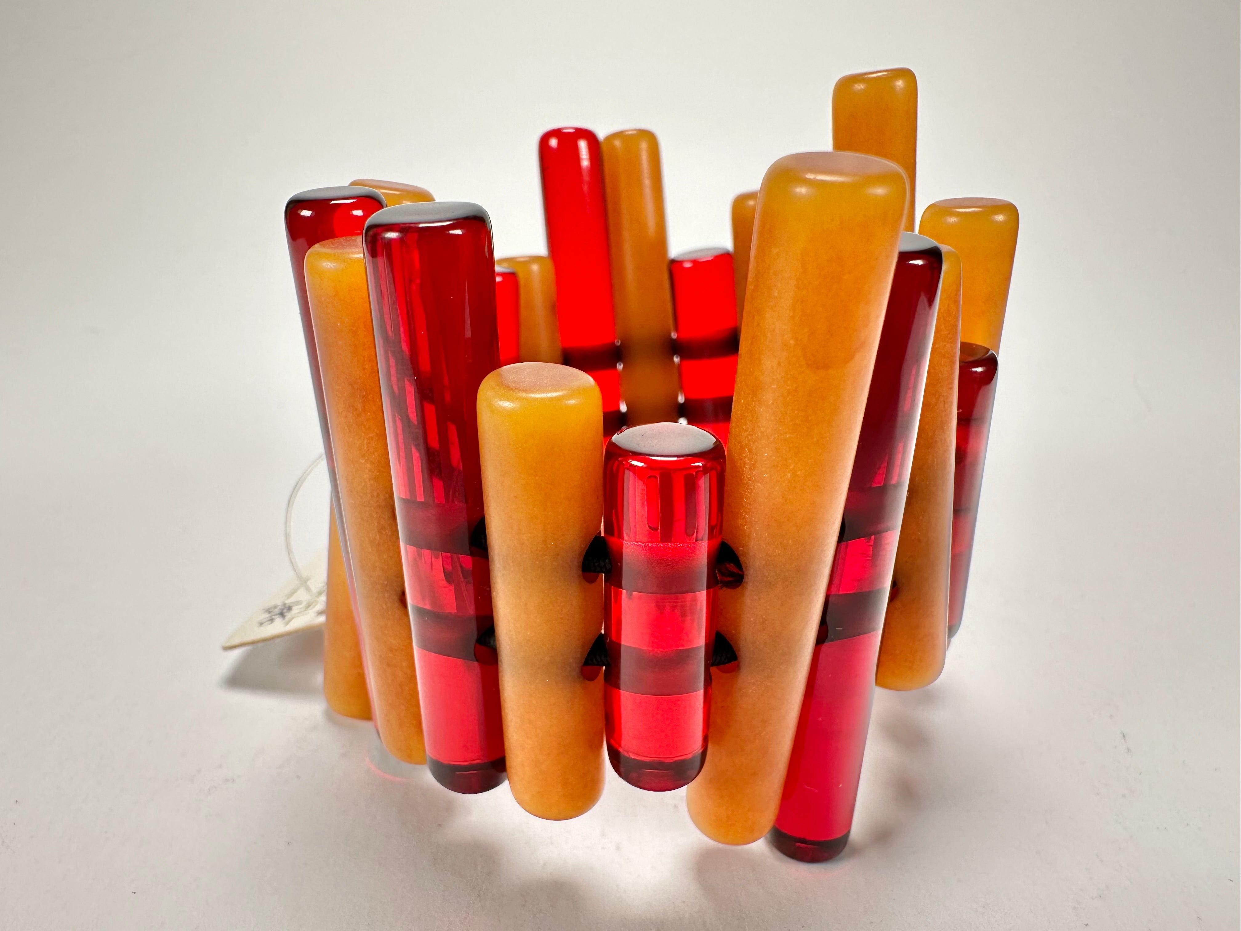 Jackie Brazil "Pipas" Thin Mix Tortoise & Prada Cylinders Resin Bracelet ( B2198 )