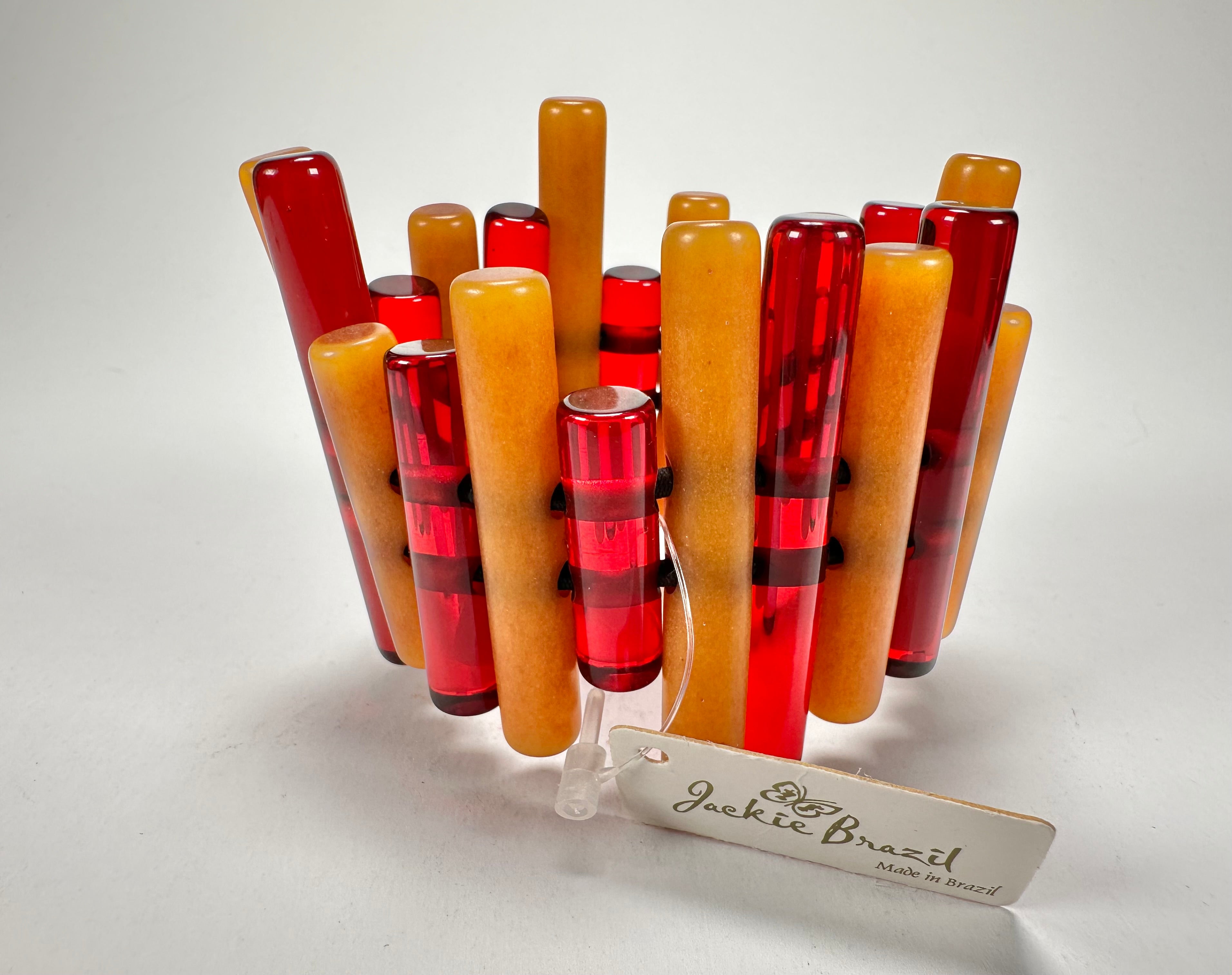 Jackie Brazil "Pipas" Thin Mix Tortoise & Prada Cylinders Resin Bracelet ( B2198 )