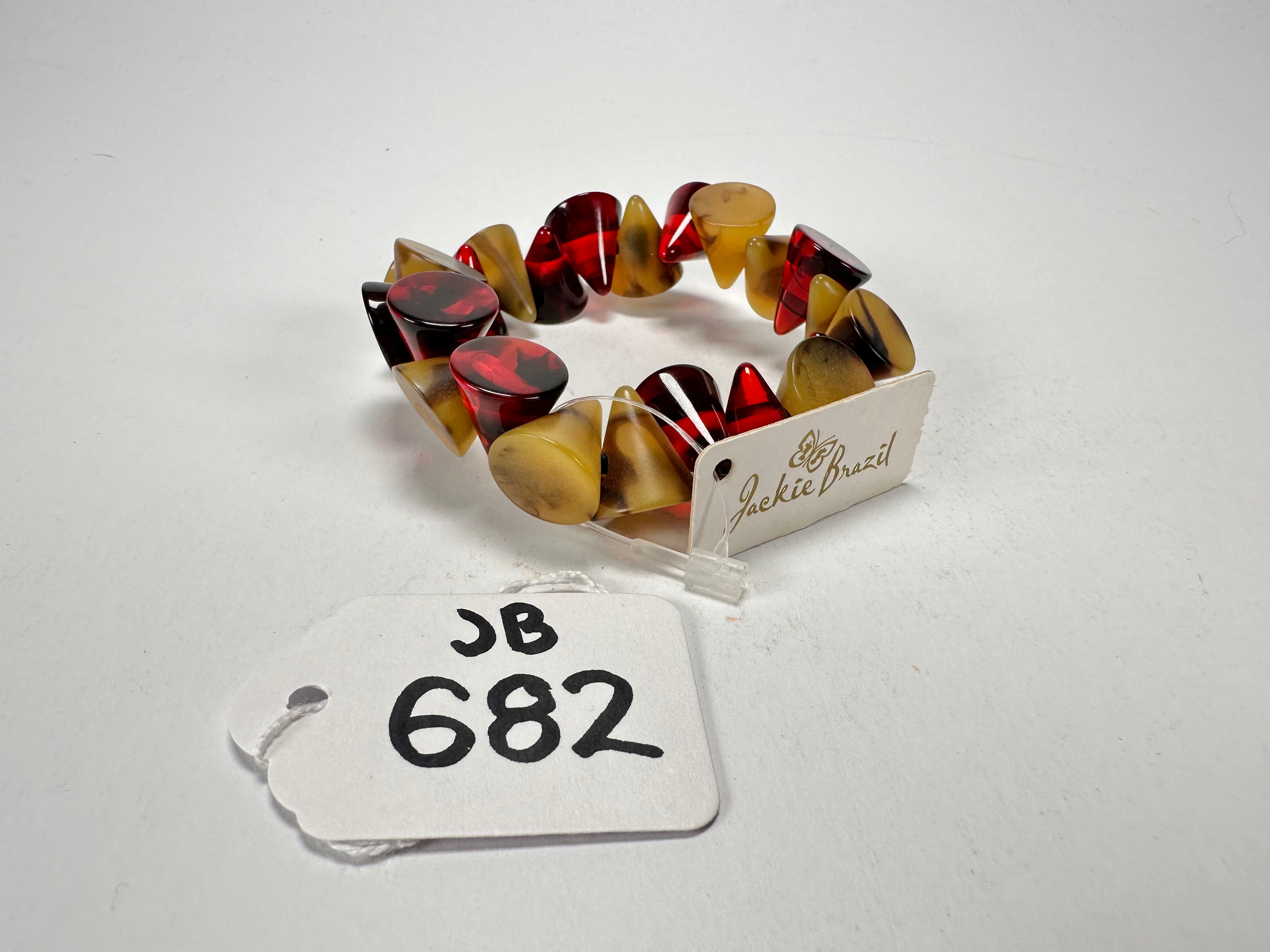 Jackie Brazil "Oscar" Tortoise & Prada Transparent Cones on Elastic Bracelet ( B0935 )