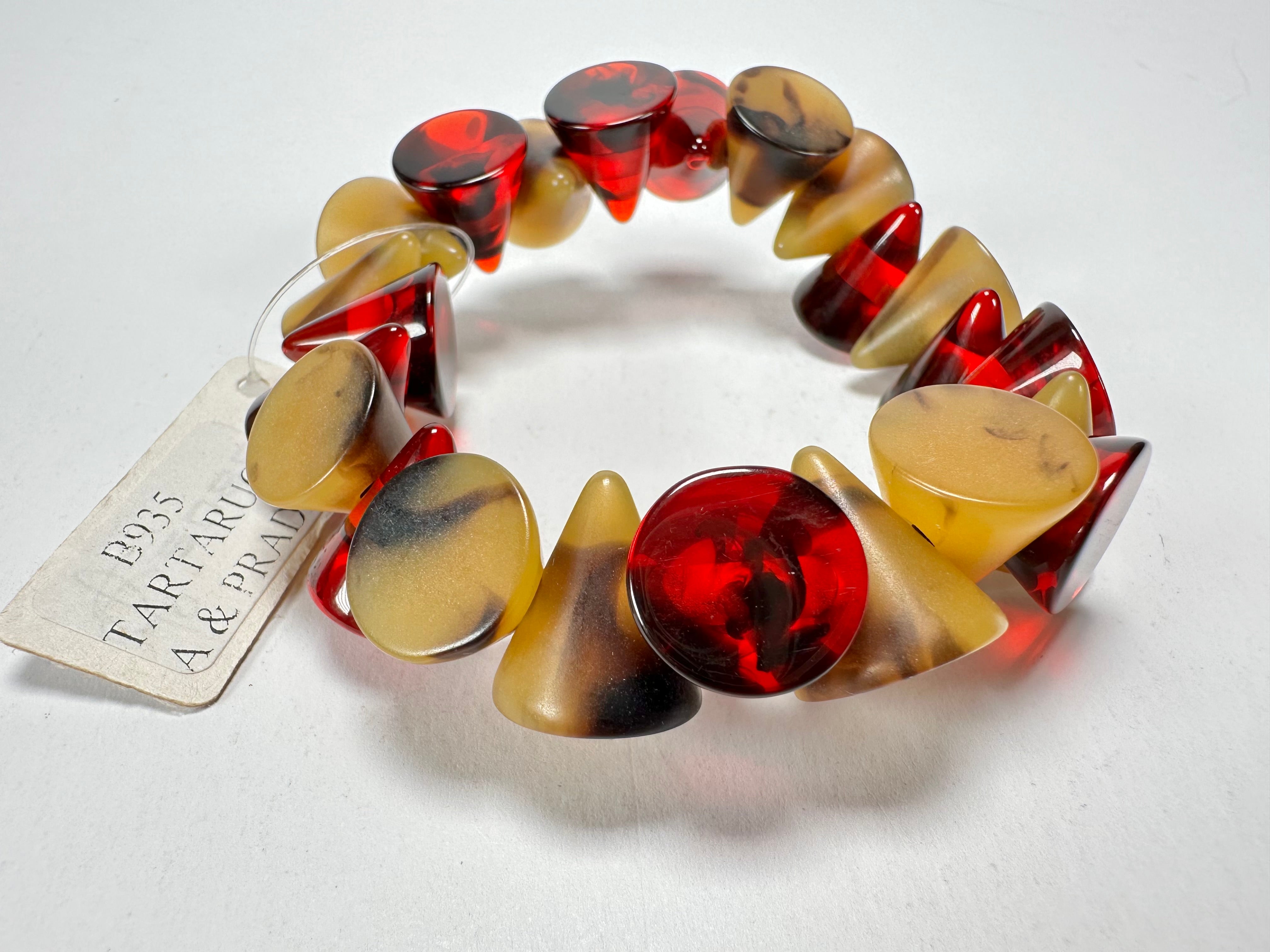 Jackie Brazil "Oscar" Tortoise & Prada Transparent Cones on Elastic Bracelet ( B0935 )