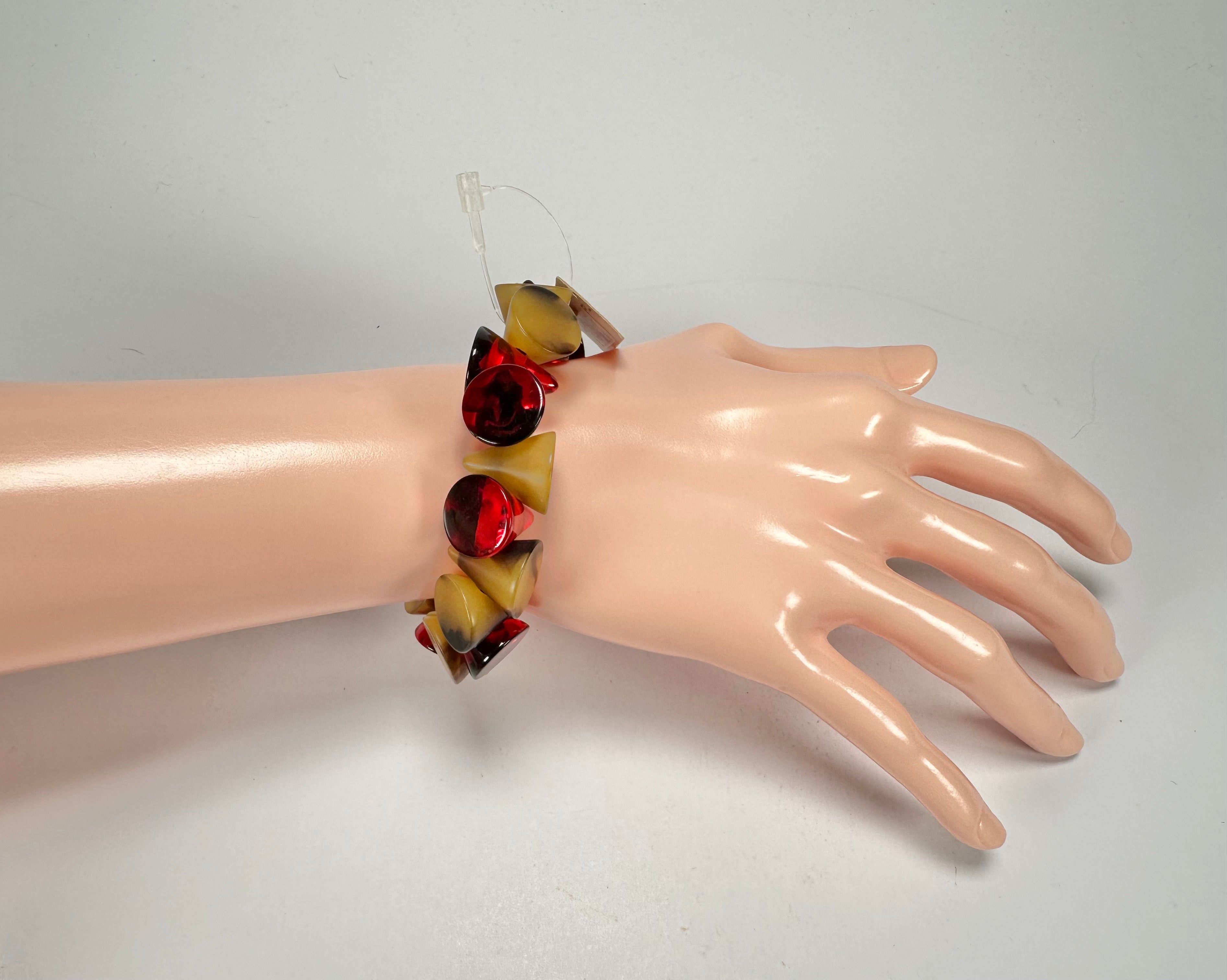 Jackie Brazil "Oscar" Tortoise & Prada Transparent Cones on Elastic Bracelet ( B0935 )
