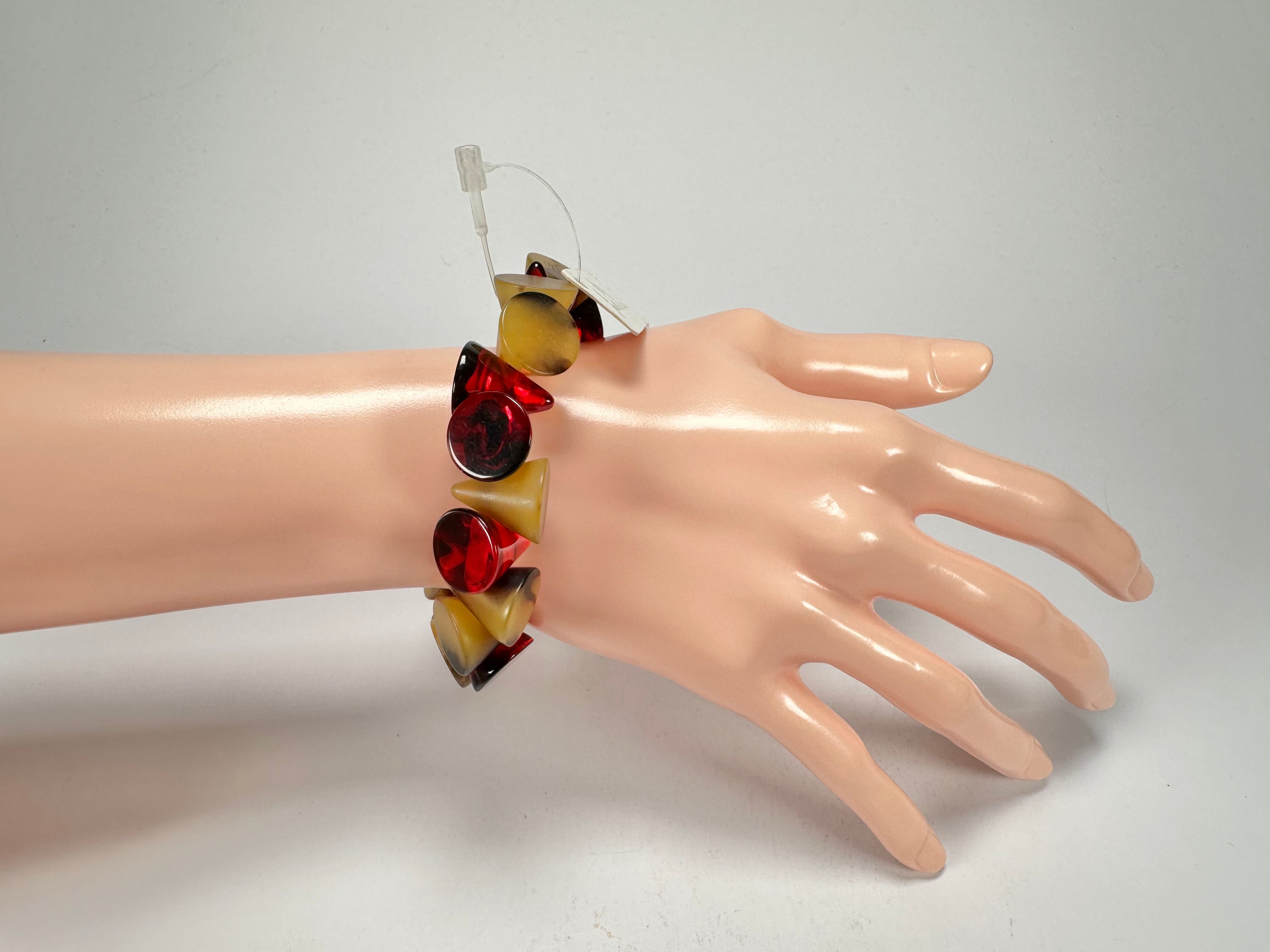 Jackie Brazil "Oscar" Tortoise & Prada Transparent Cones on Elastic Bracelet ( B0935 )