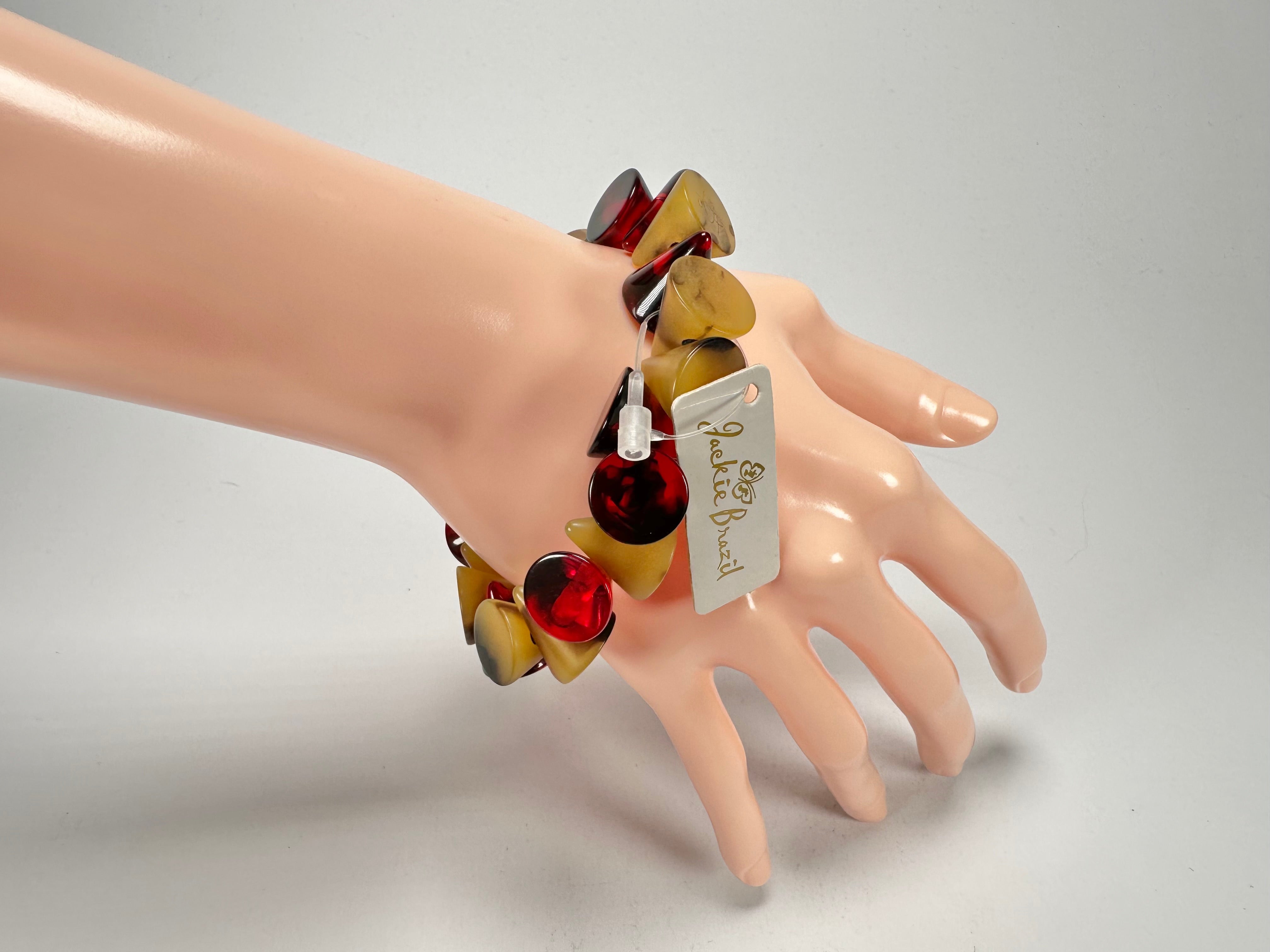 Jackie Brazil "Oscar" Tortoise & Prada Transparent Cones on Elastic Bracelet ( B0935 )