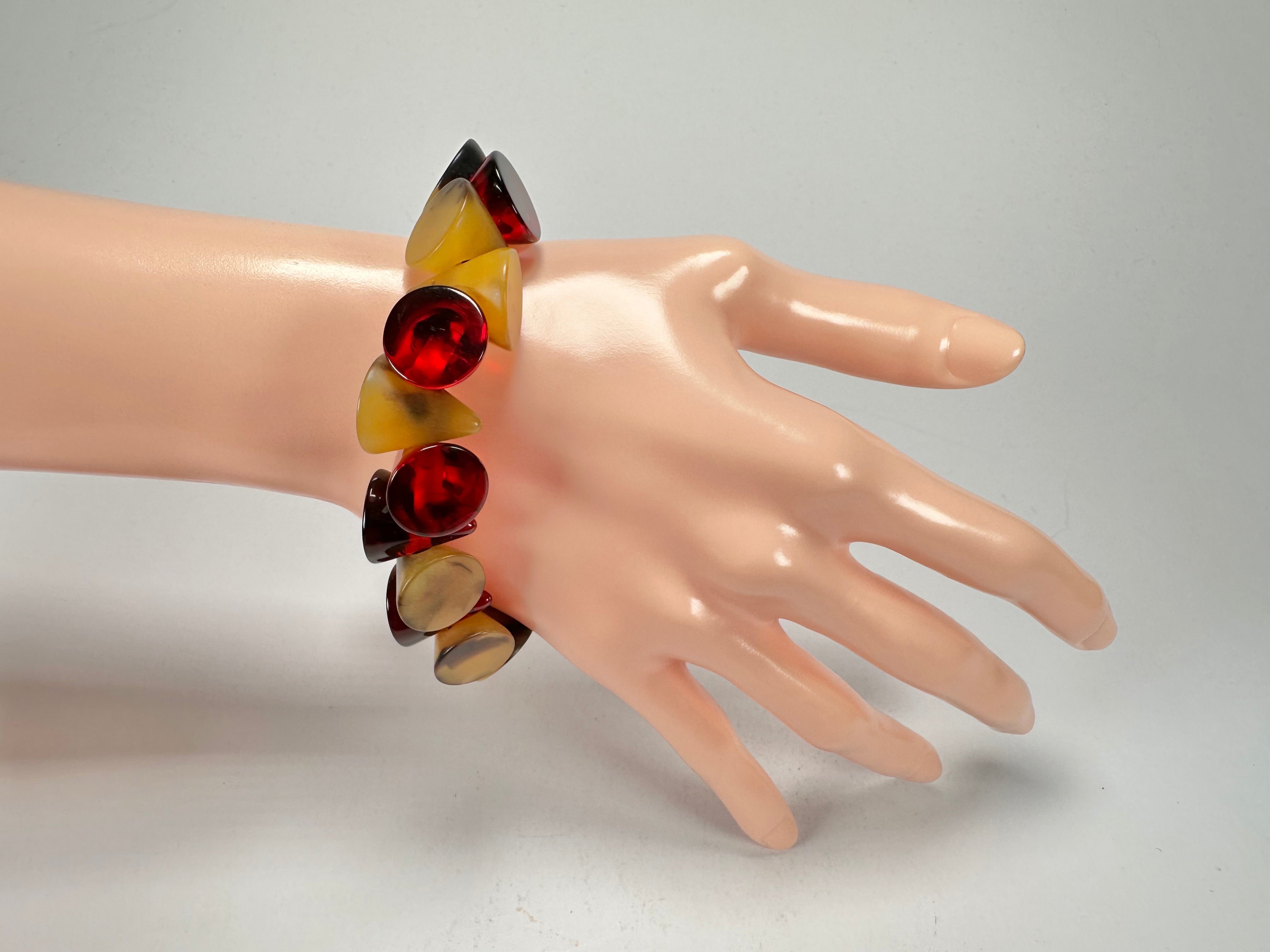 Jackie Brazil "Oscar" Tortoise & Prada Transparent Cones on Elastic Bracelet ( B0935 )