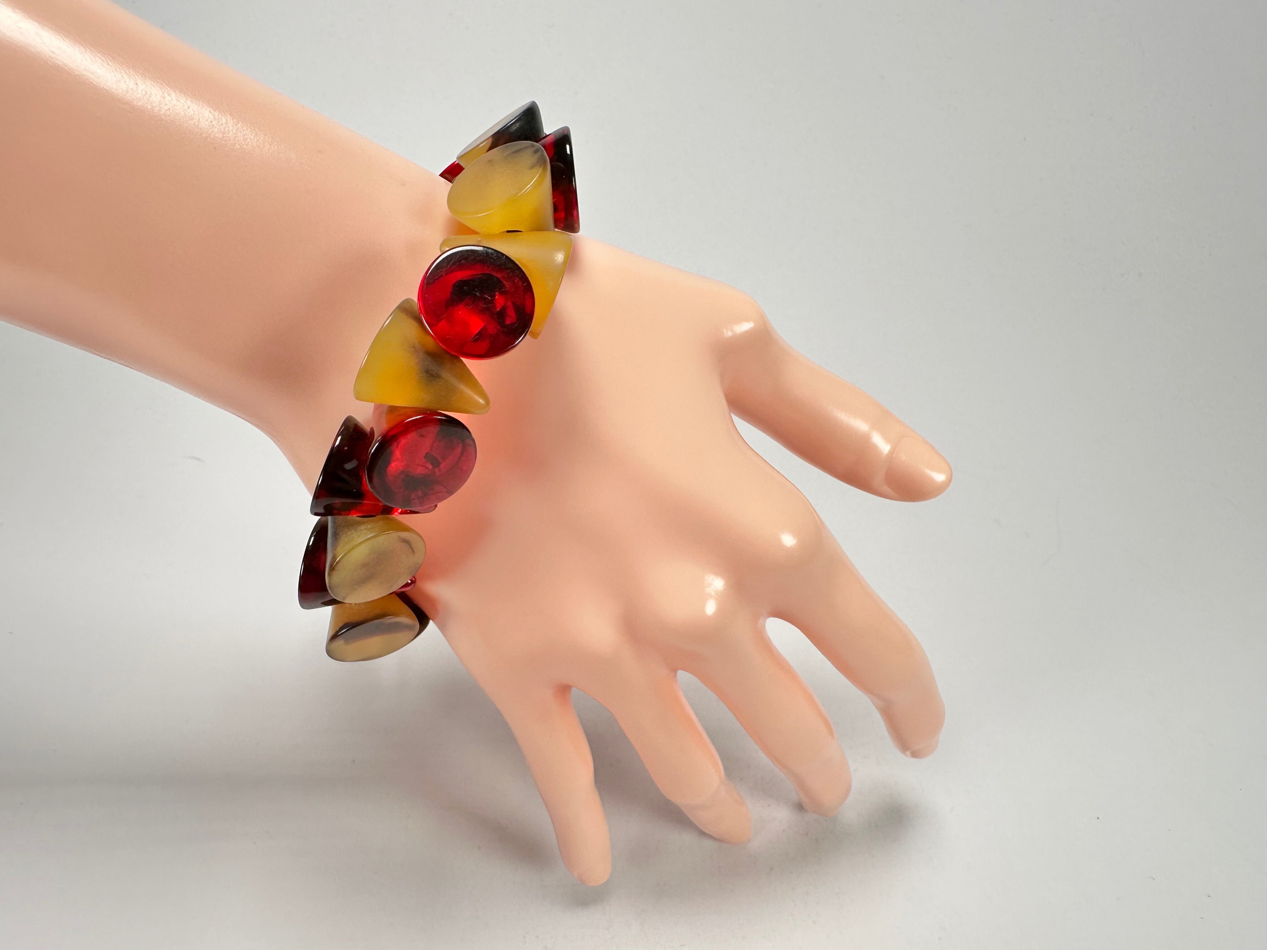 Jackie Brazil "Oscar" Tortoise & Prada Transparent Cones on Elastic Bracelet ( B0935 )