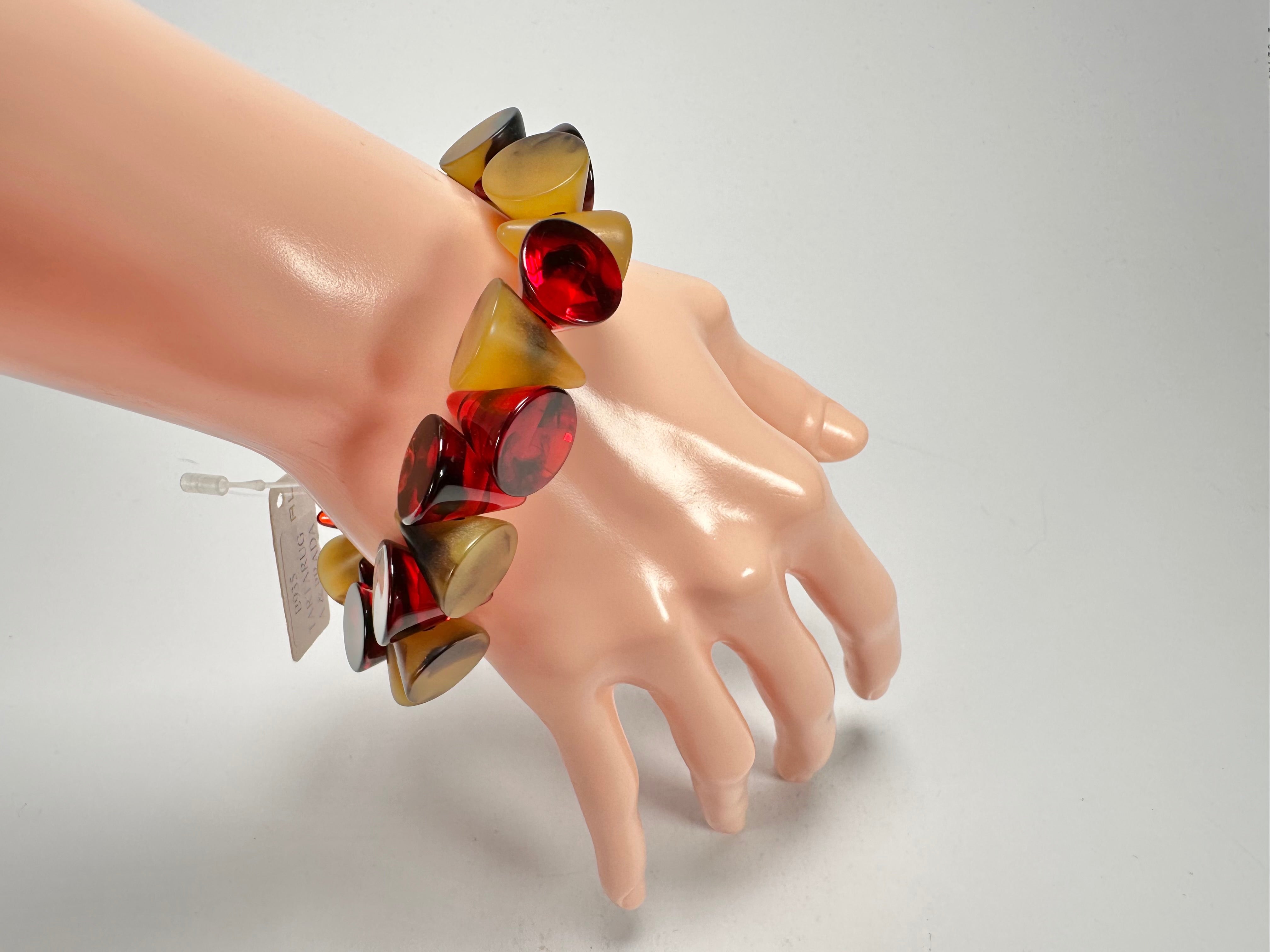 Jackie Brazil "Oscar" Tortoise & Prada Transparent Cones on Elastic Bracelet ( B0935 )