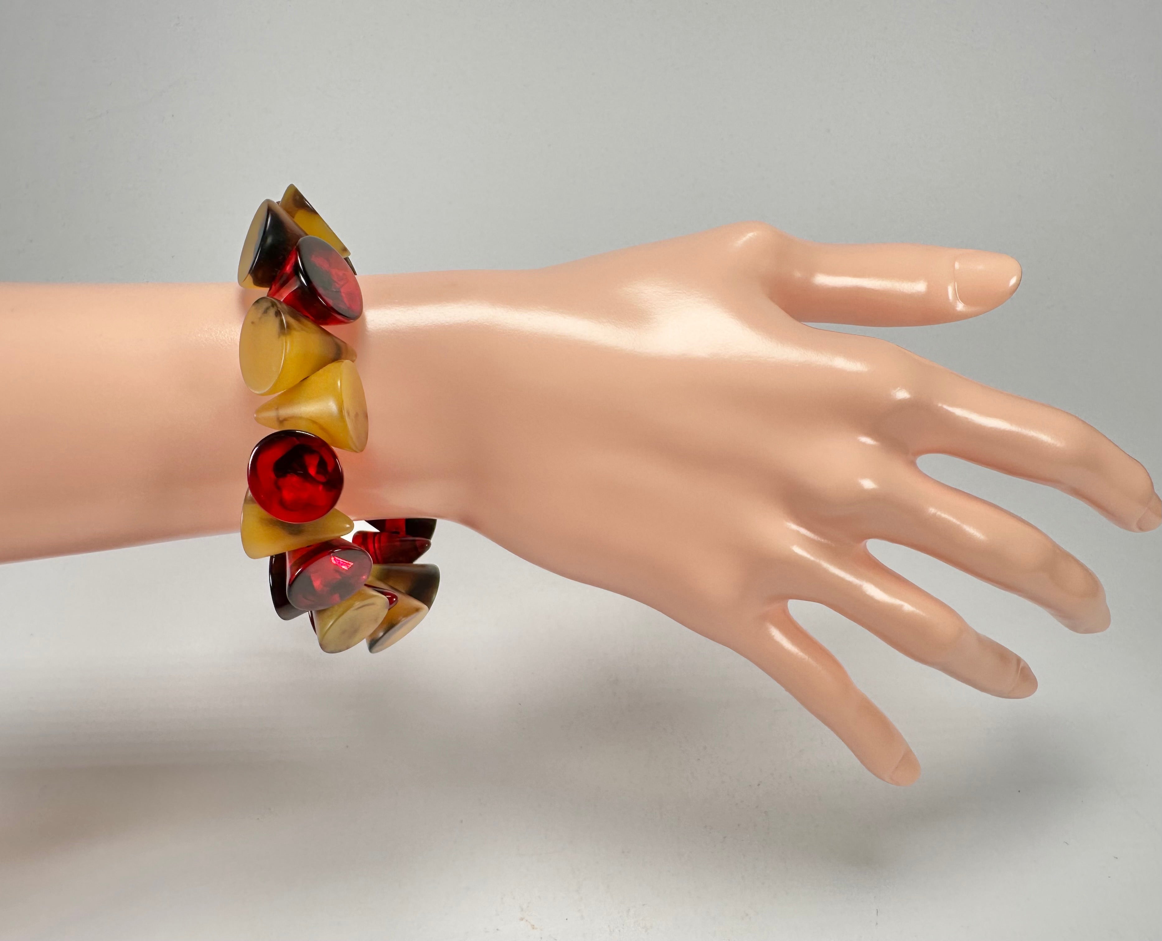 Jackie Brazil "Oscar" Tortoise & Prada Transparent Cones on Elastic Bracelet ( B0935 )
