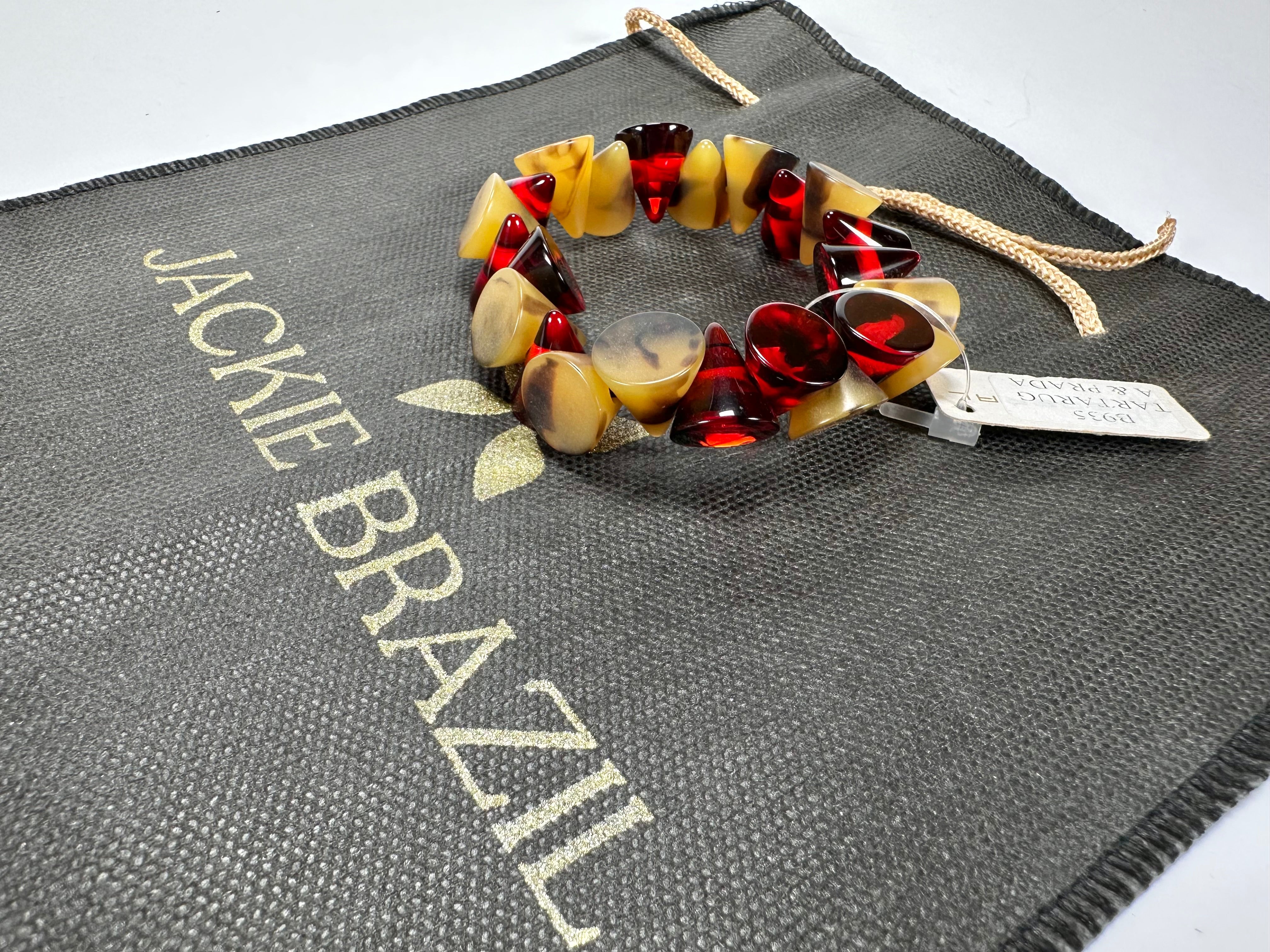 Jackie Brazil "Oscar" Tortoise & Prada Transparent Cones on Elastic Bracelet ( B0935 )