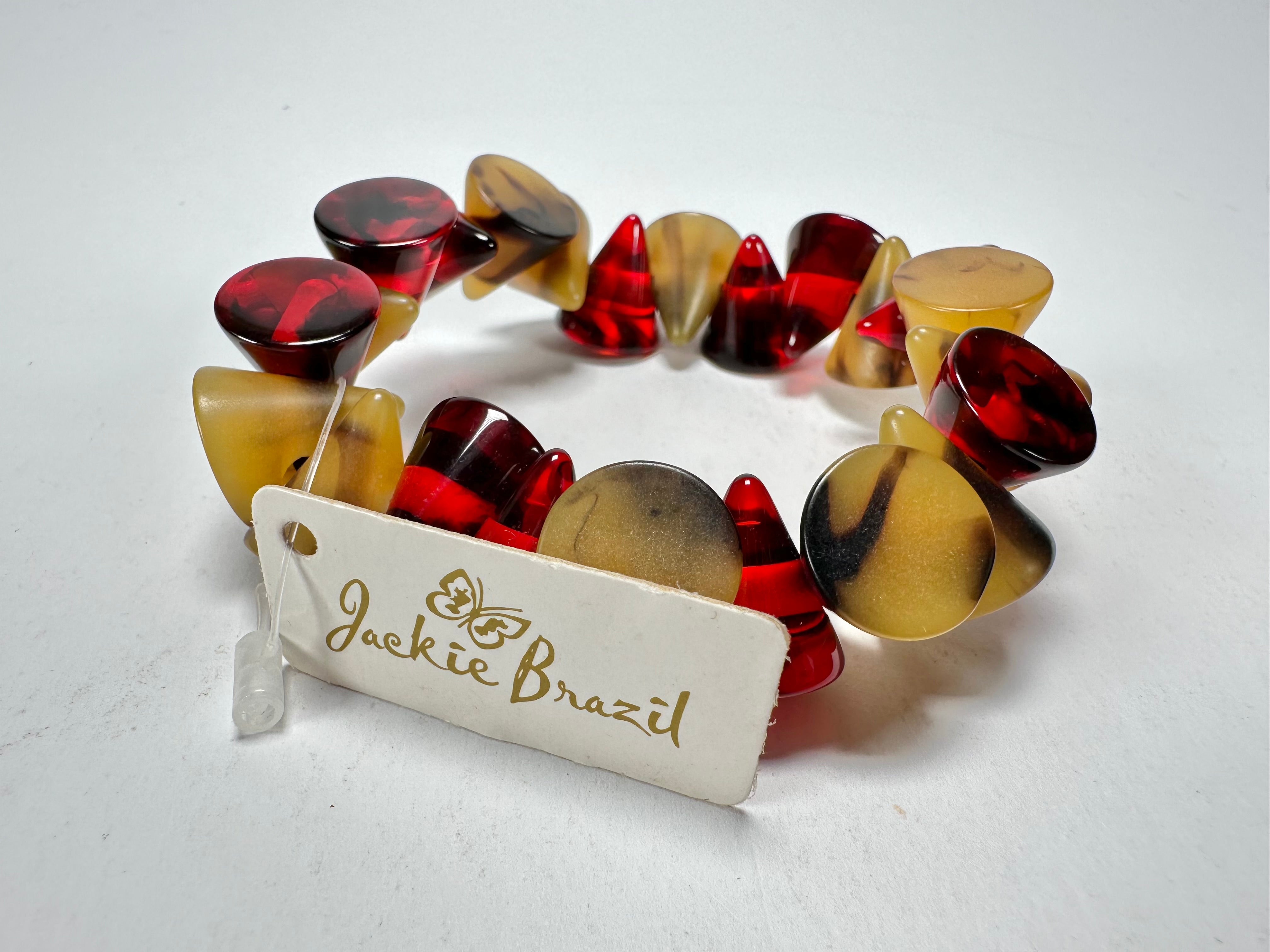 Jackie Brazil "Oscar" Tortoise & Prada Transparent Cones on Elastic Bracelet ( B0935 )