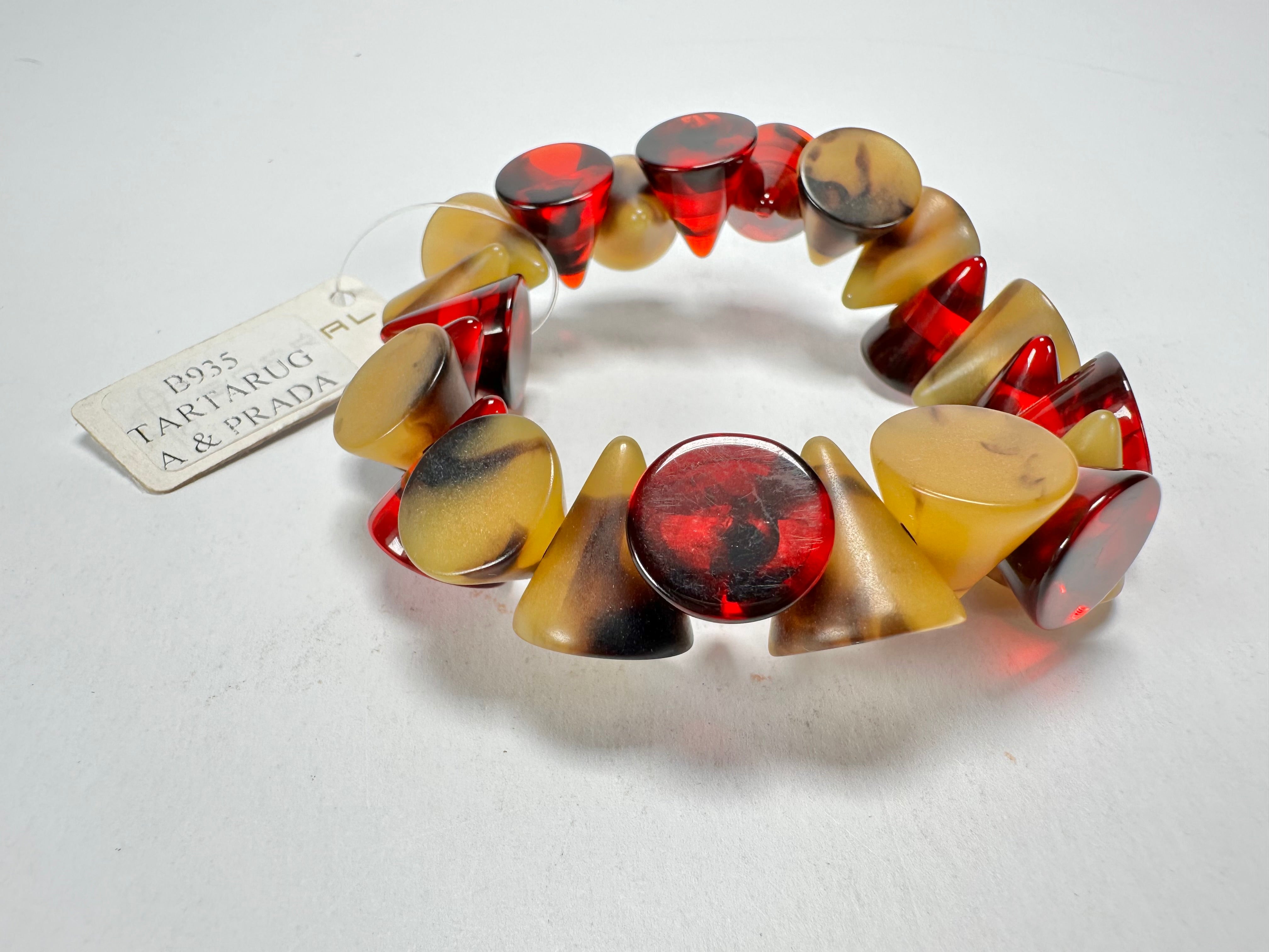 Jackie Brazil "Oscar" Tortoise & Prada Transparent Cones on Elastic Bracelet ( B0935 )
