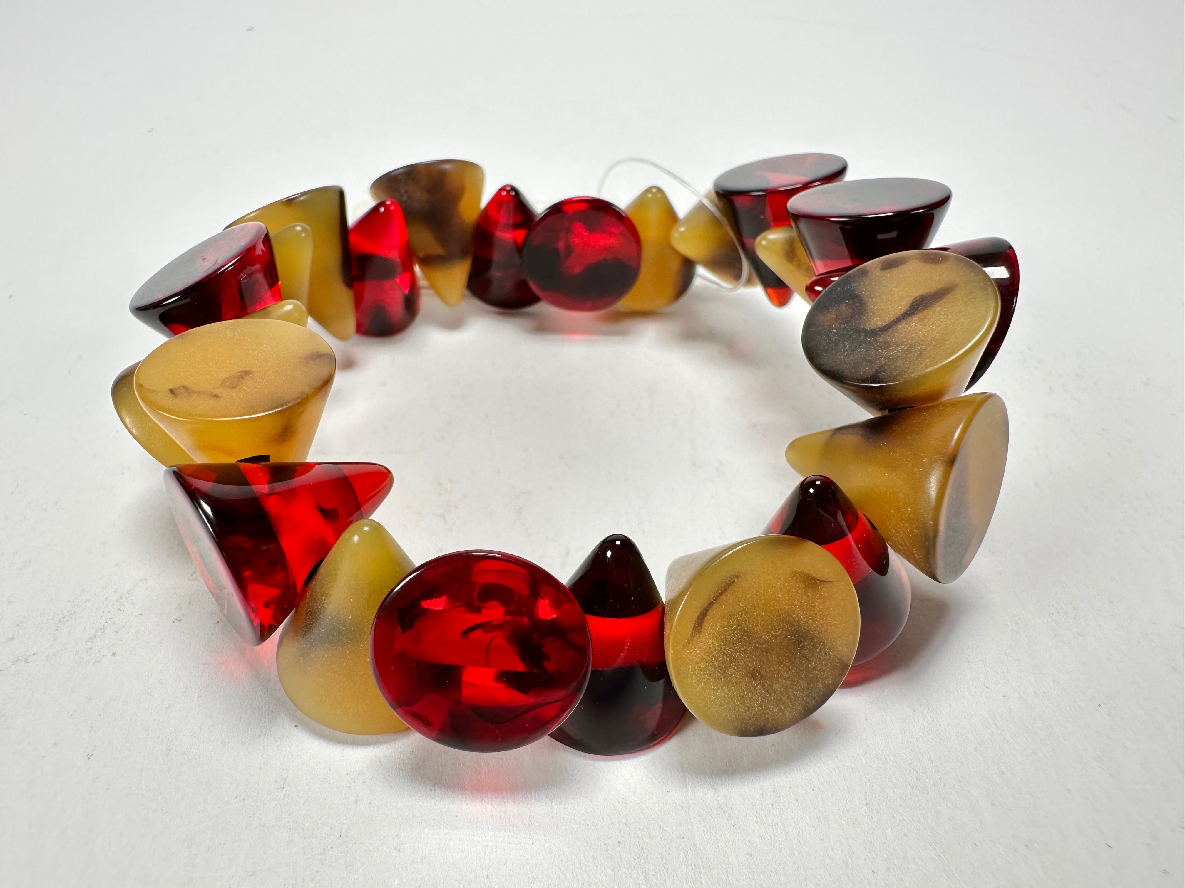 Jackie Brazil "Oscar" Tortoise & Prada Transparent Cones on Elastic Bracelet ( B0935 )