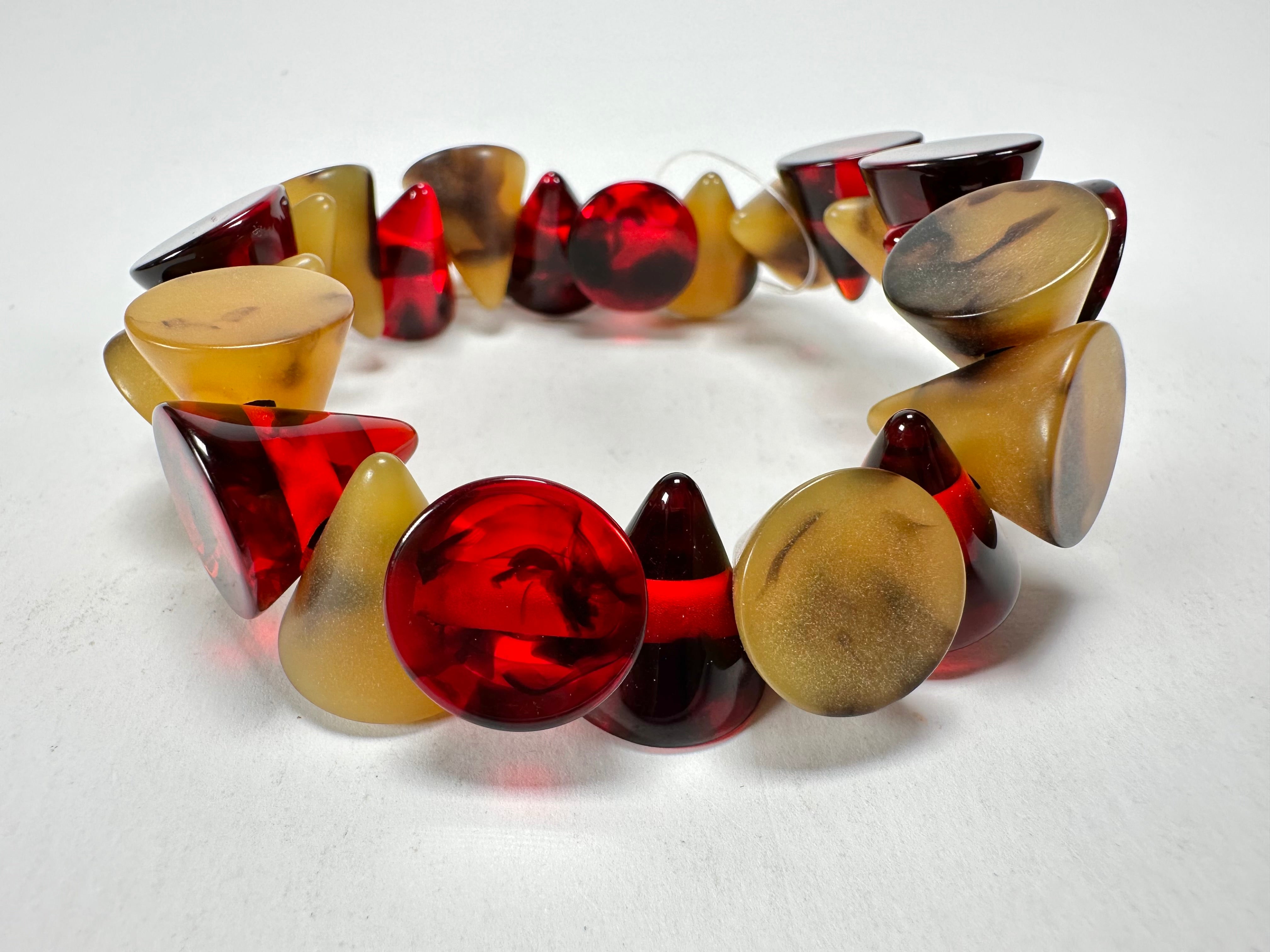 Jackie Brazil "Oscar" Tortoise & Prada Transparent Cones on Elastic Bracelet ( B0935 )