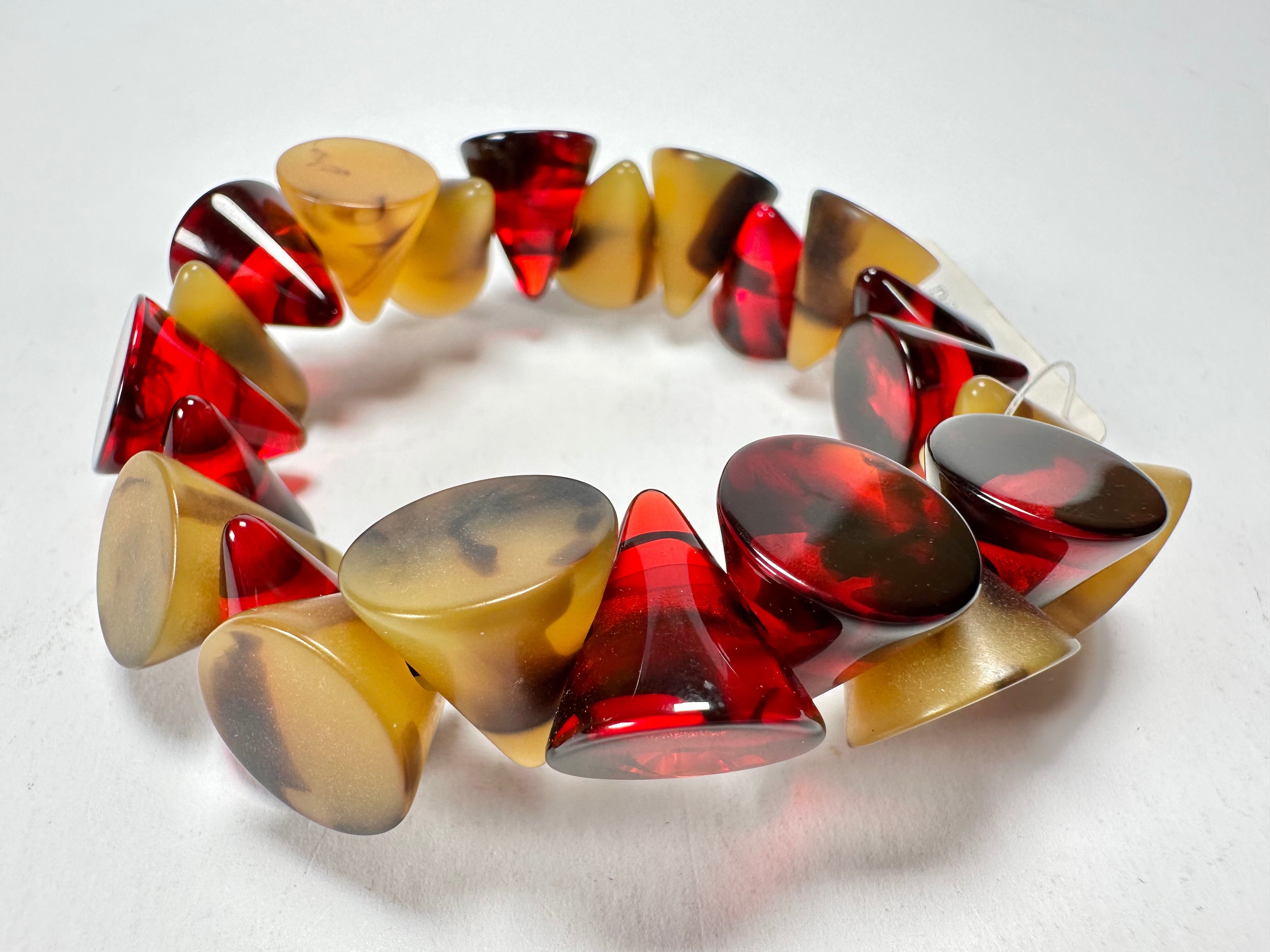Jackie Brazil "Oscar" Tortoise & Prada Transparent Cones on Elastic Bracelet ( B0935 )