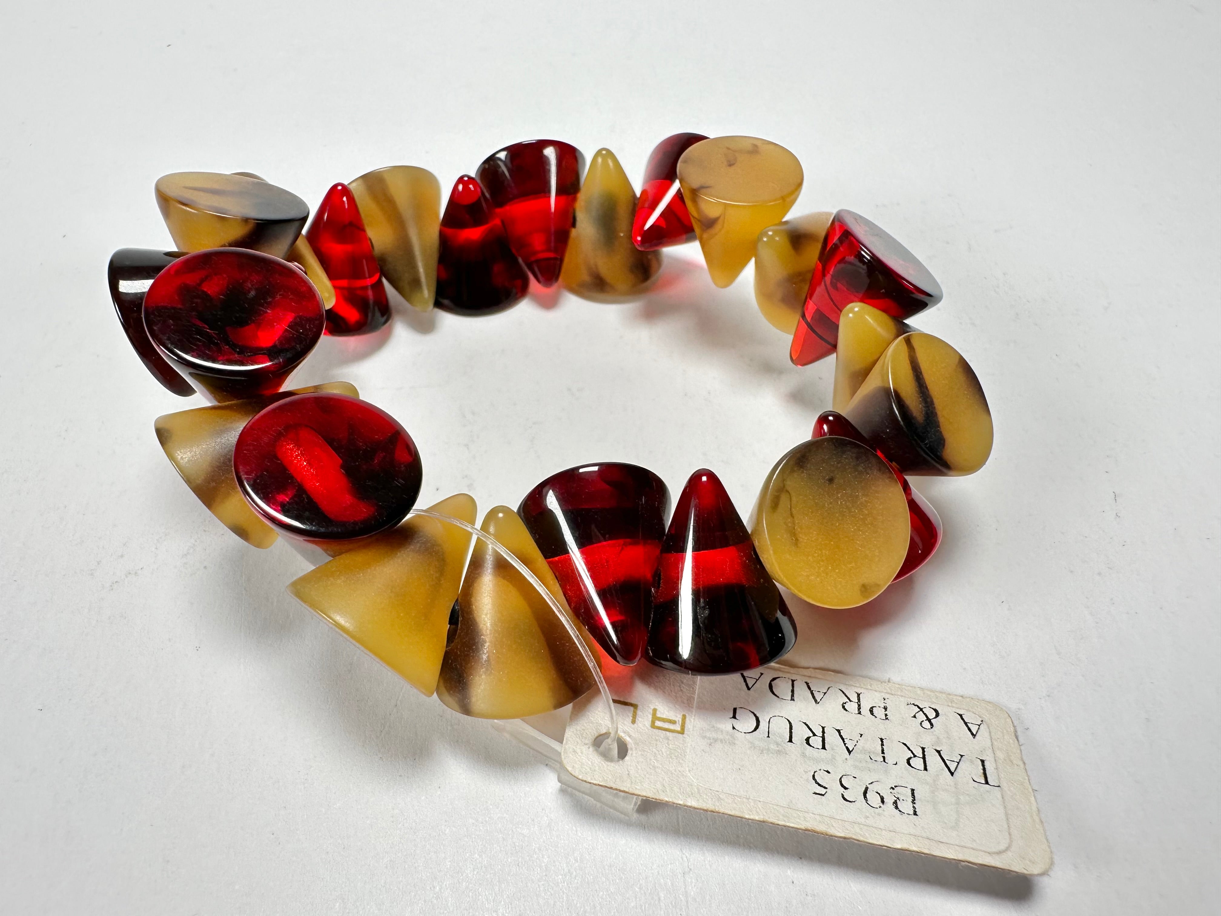 Jackie Brazil "Oscar" Tortoise & Prada Transparent Cones on Elastic Bracelet ( B0935 )