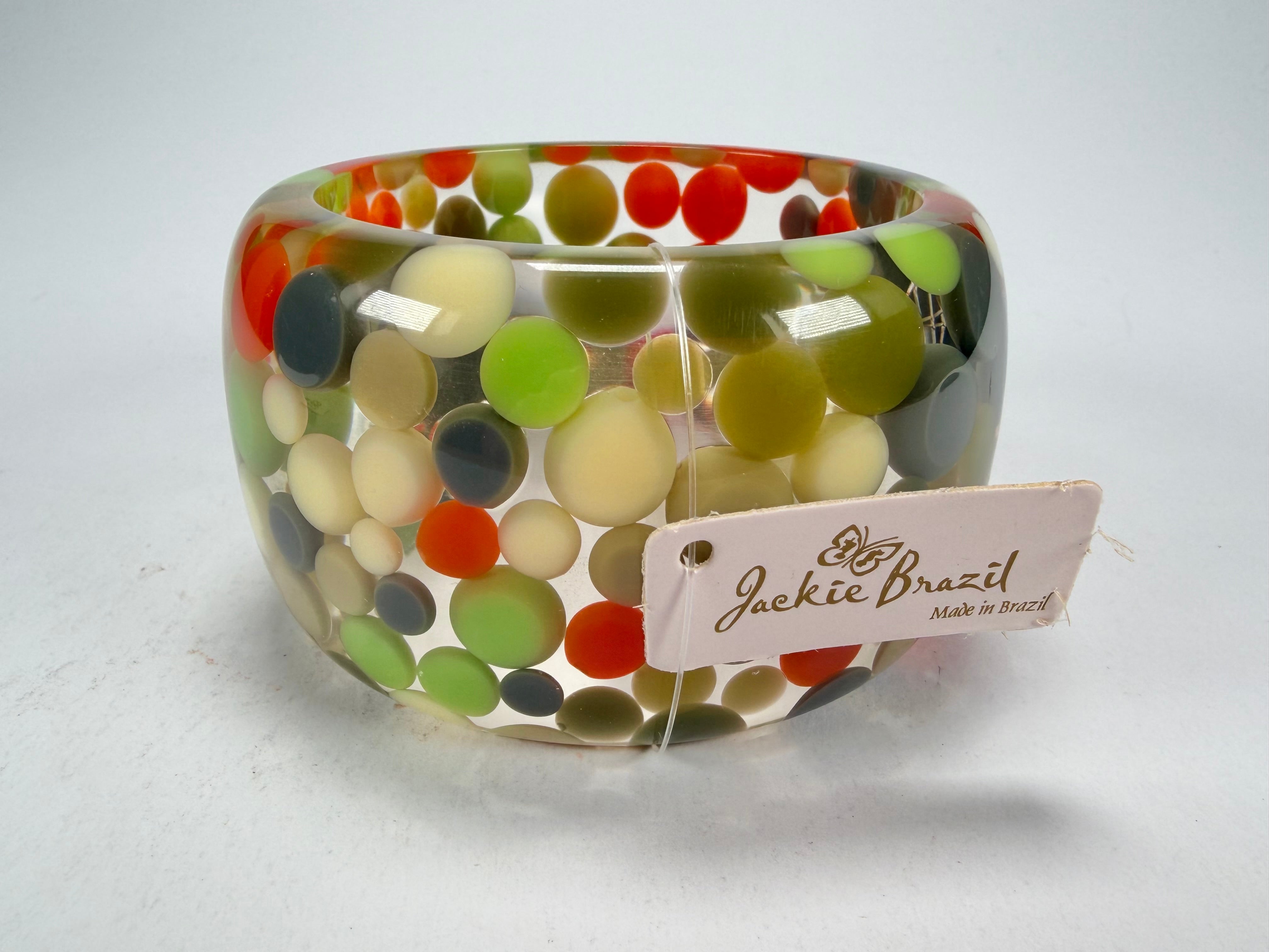 Jackie Brazil "Petit Balls" Green Mix Spots Solid Round Resin 5cm Bangle ( B2521 )