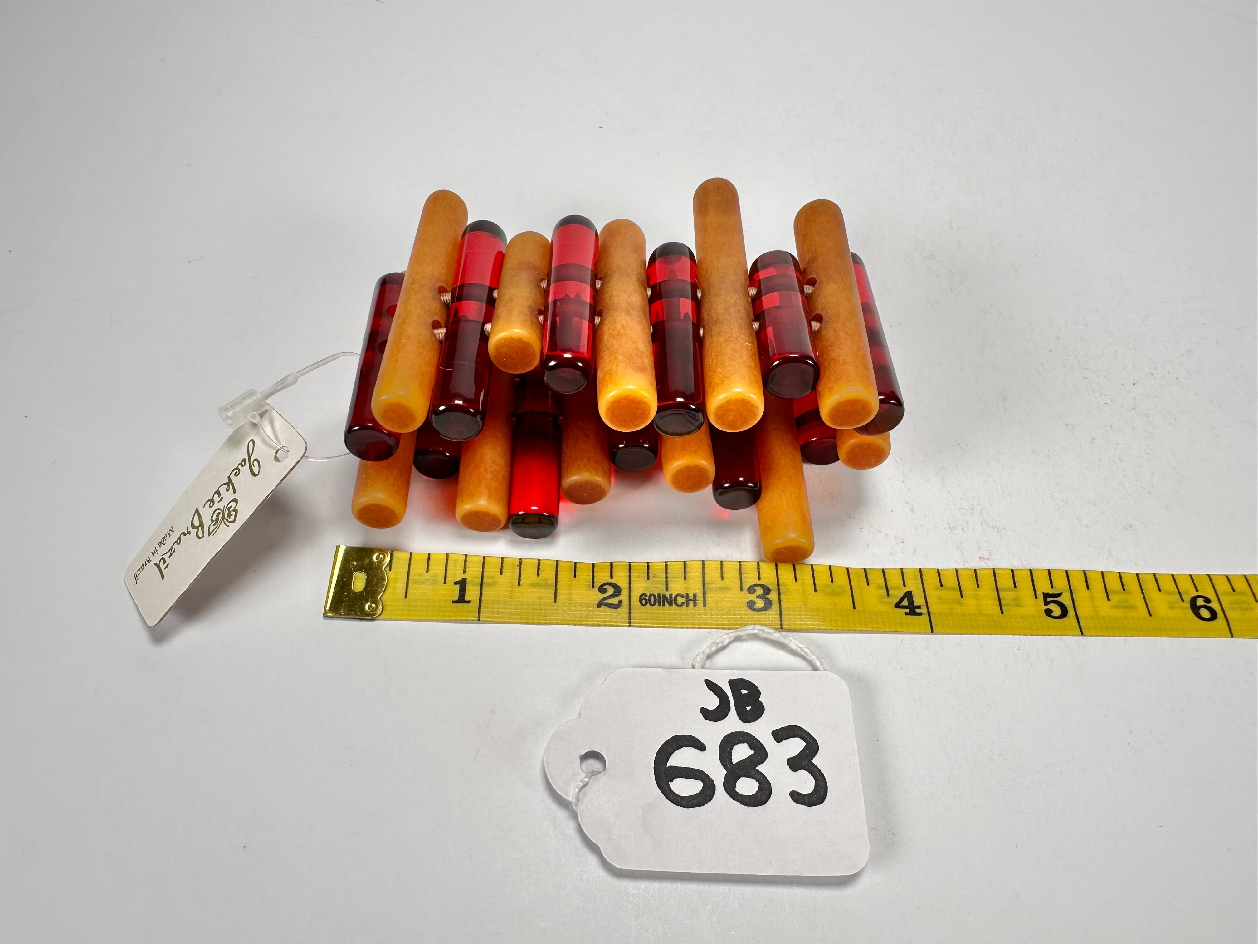 Jackie Brazil "Pipas" Thin Mix Tortoise & Prada Cylinders Resin Bracelet ( B2198 )