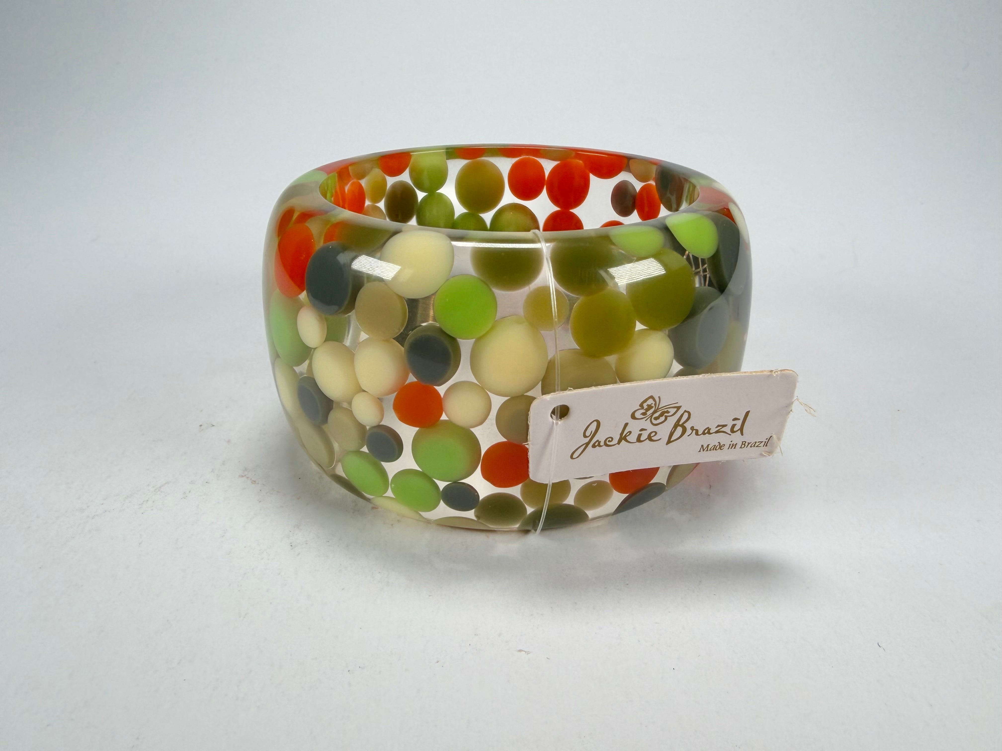 Jackie Brazil "Petit Balls" Green Mix Spots Solid Round Resin 5cm Bangle ( B2521 )