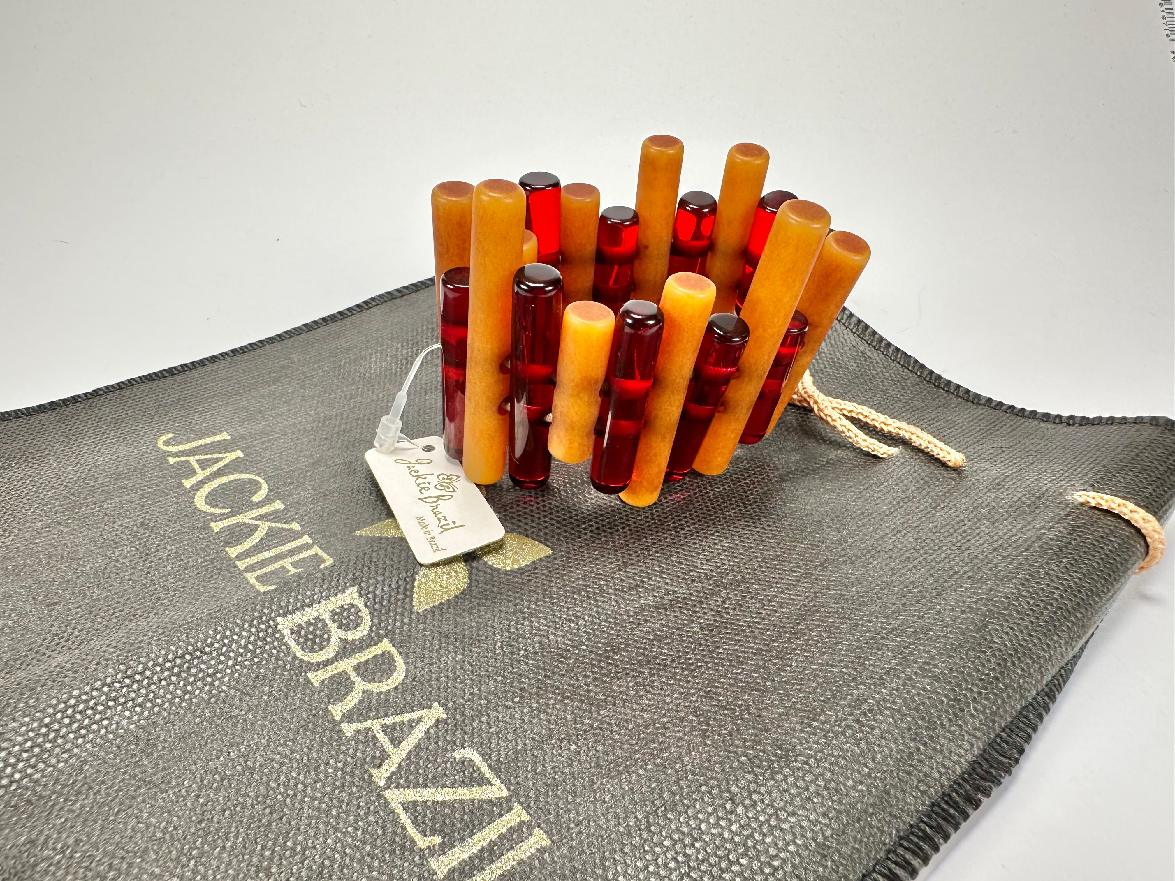 Jackie Brazil "Pipas" Thin Mix Tortoise & Prada Cylinders Resin Bracelet ( B2198 )