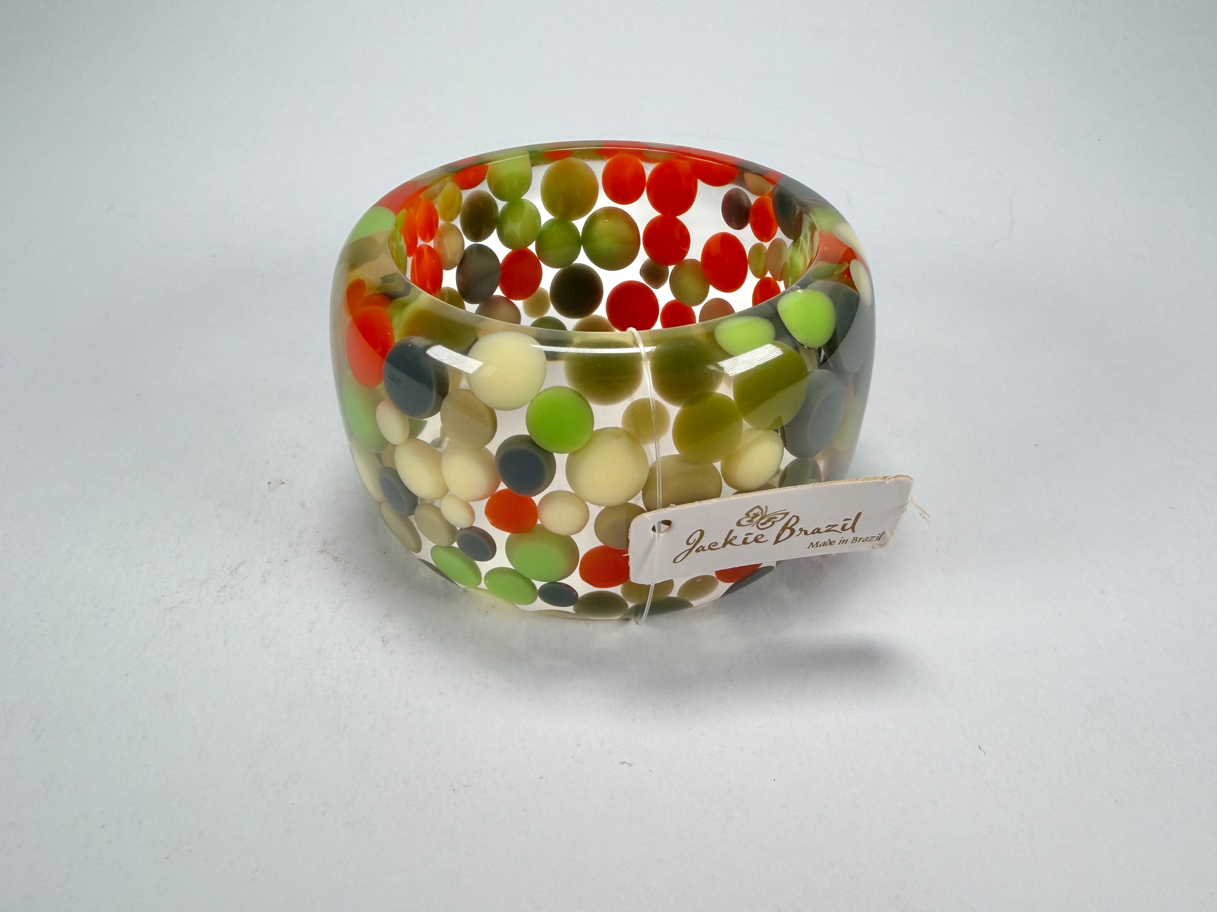 Jackie Brazil "Petit Balls" Green Mix Spots Solid Round Resin 5cm Bangle ( B2521 )