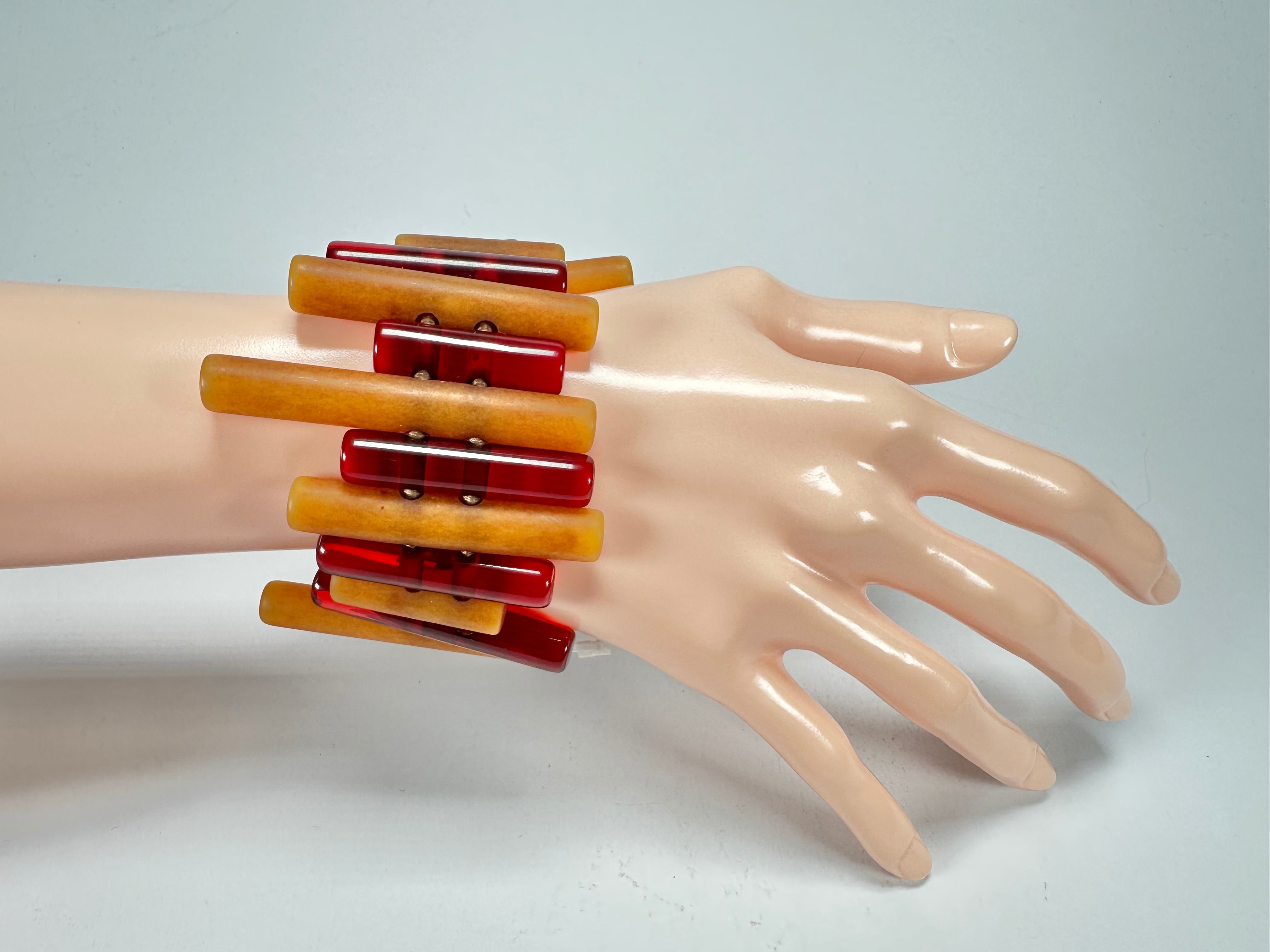 Jackie Brazil "Pipas" Thin Mix Tortoise & Prada Cylinders Resin Bracelet ( B2198 )
