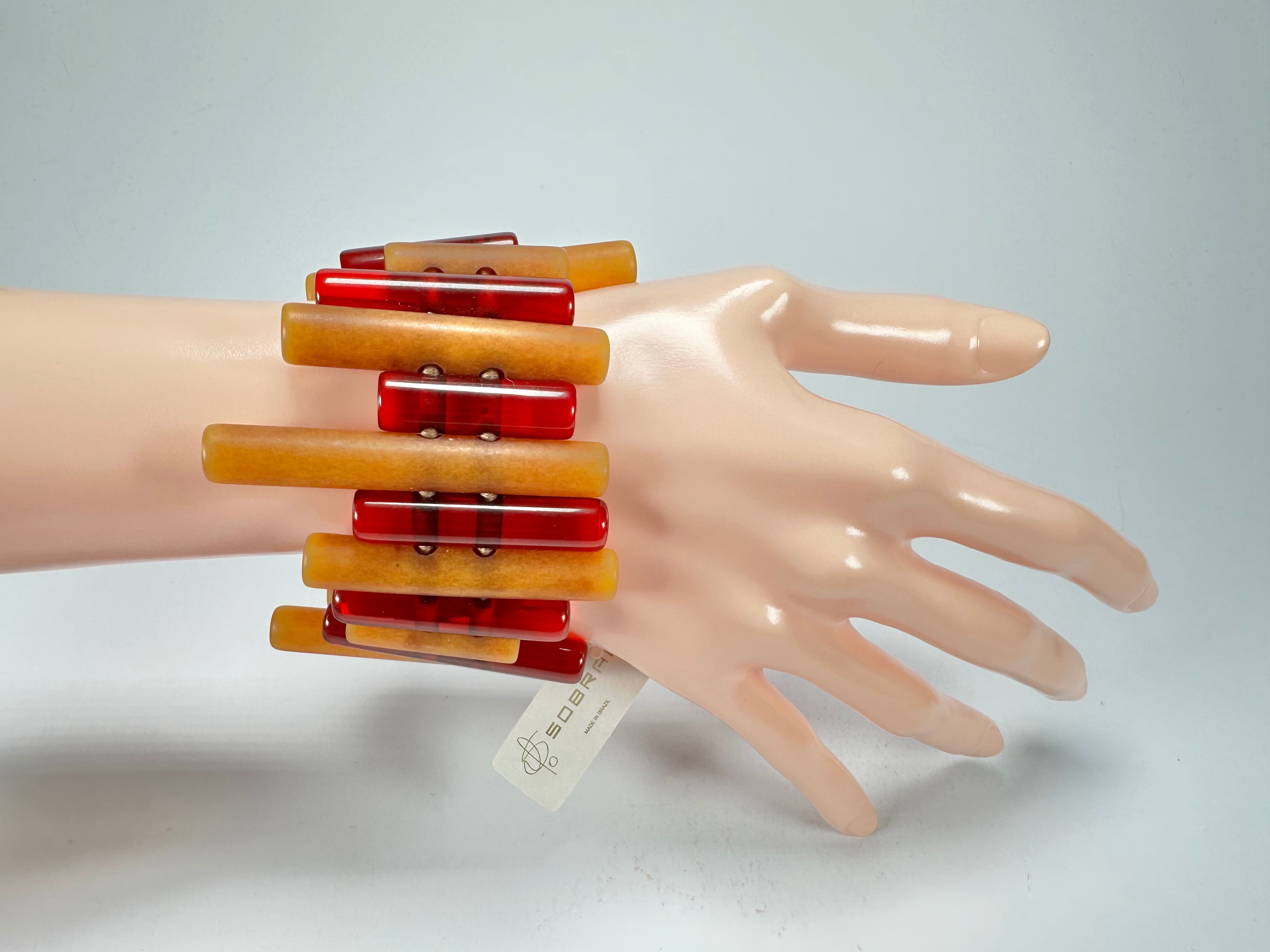 Jackie Brazil "Pipas" Thin Mix Tortoise & Prada Cylinders Resin Bracelet ( B2198 )