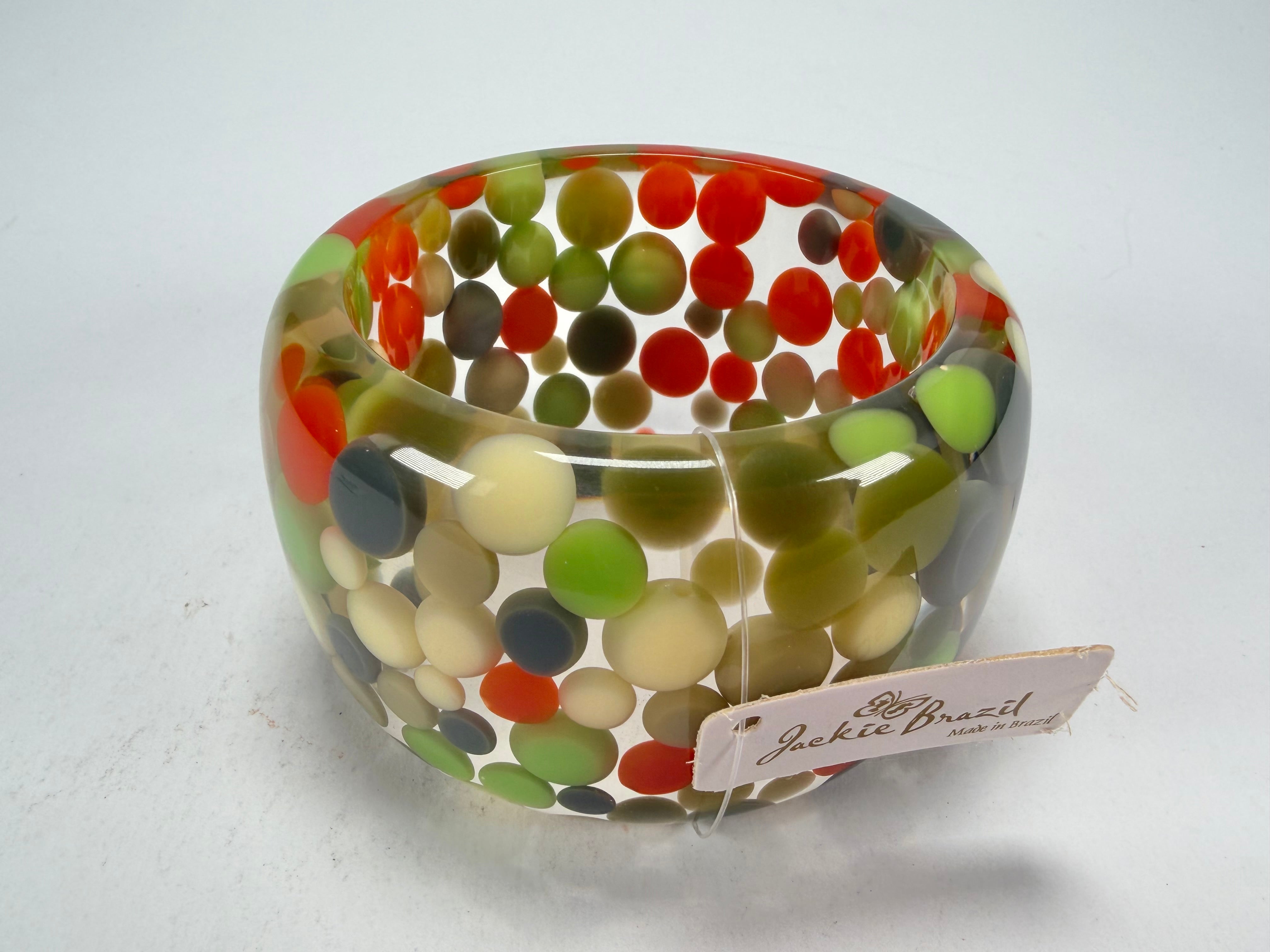Jackie Brazil "Petit Balls" Green Mix Spots Solid Round Resin 5cm Bangle ( B2521 )