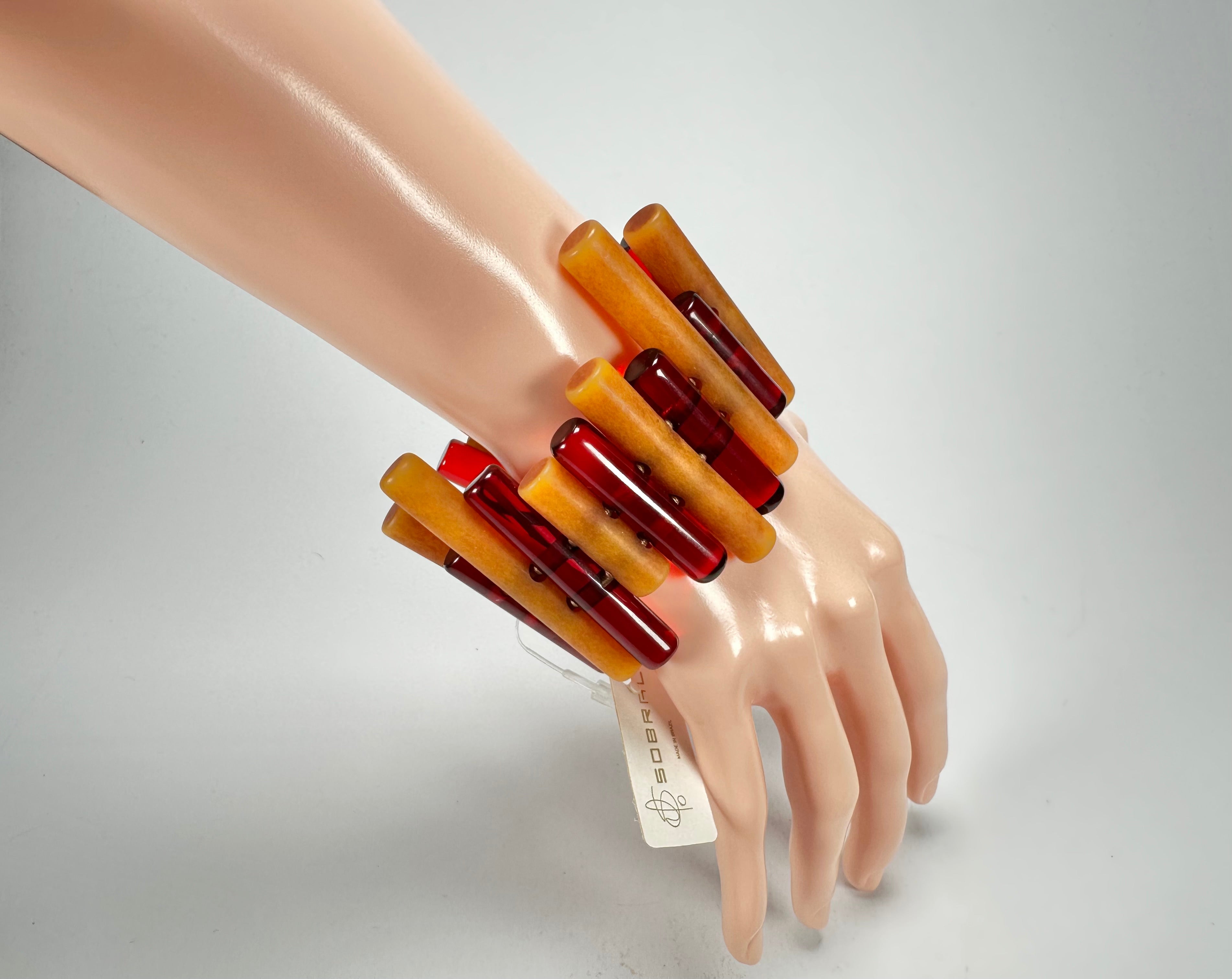 Jackie Brazil "Pipas" Thin Mix Tortoise & Prada Cylinders Resin Bracelet ( B2198 )