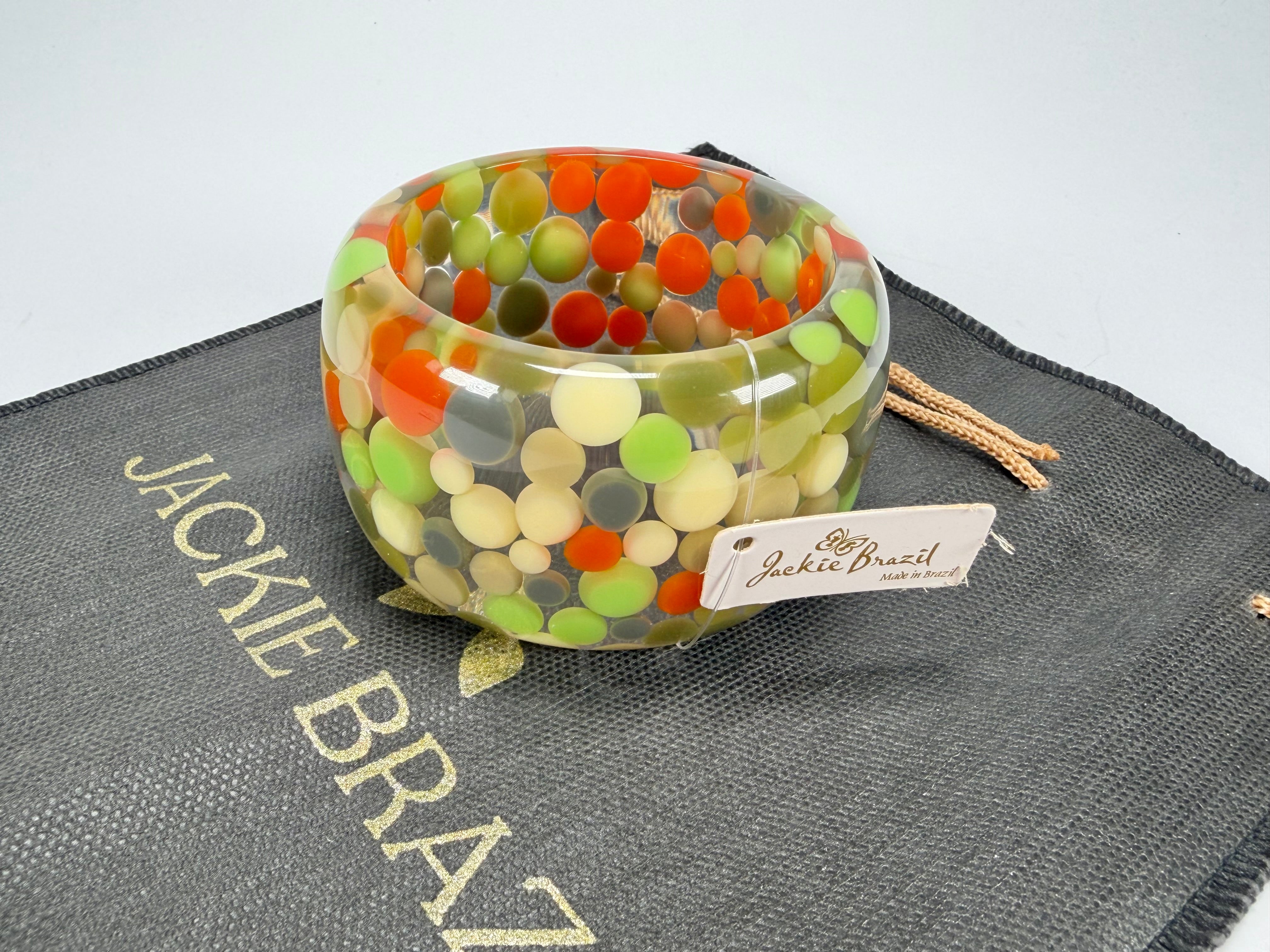 Jackie Brazil "Petit Balls" Green Mix Spots Solid Round Resin 5cm Bangle ( B2521 )