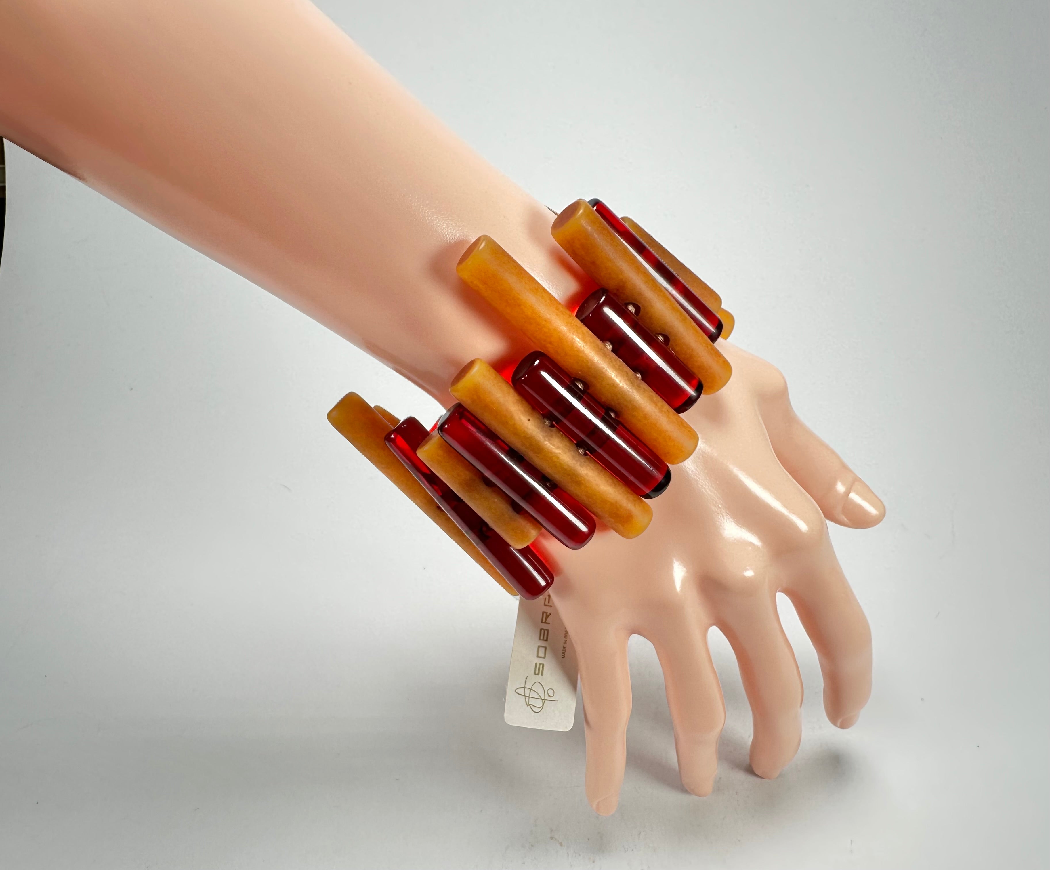Jackie Brazil "Pipas" Thin Mix Tortoise & Prada Cylinders Resin Bracelet ( B2198 )