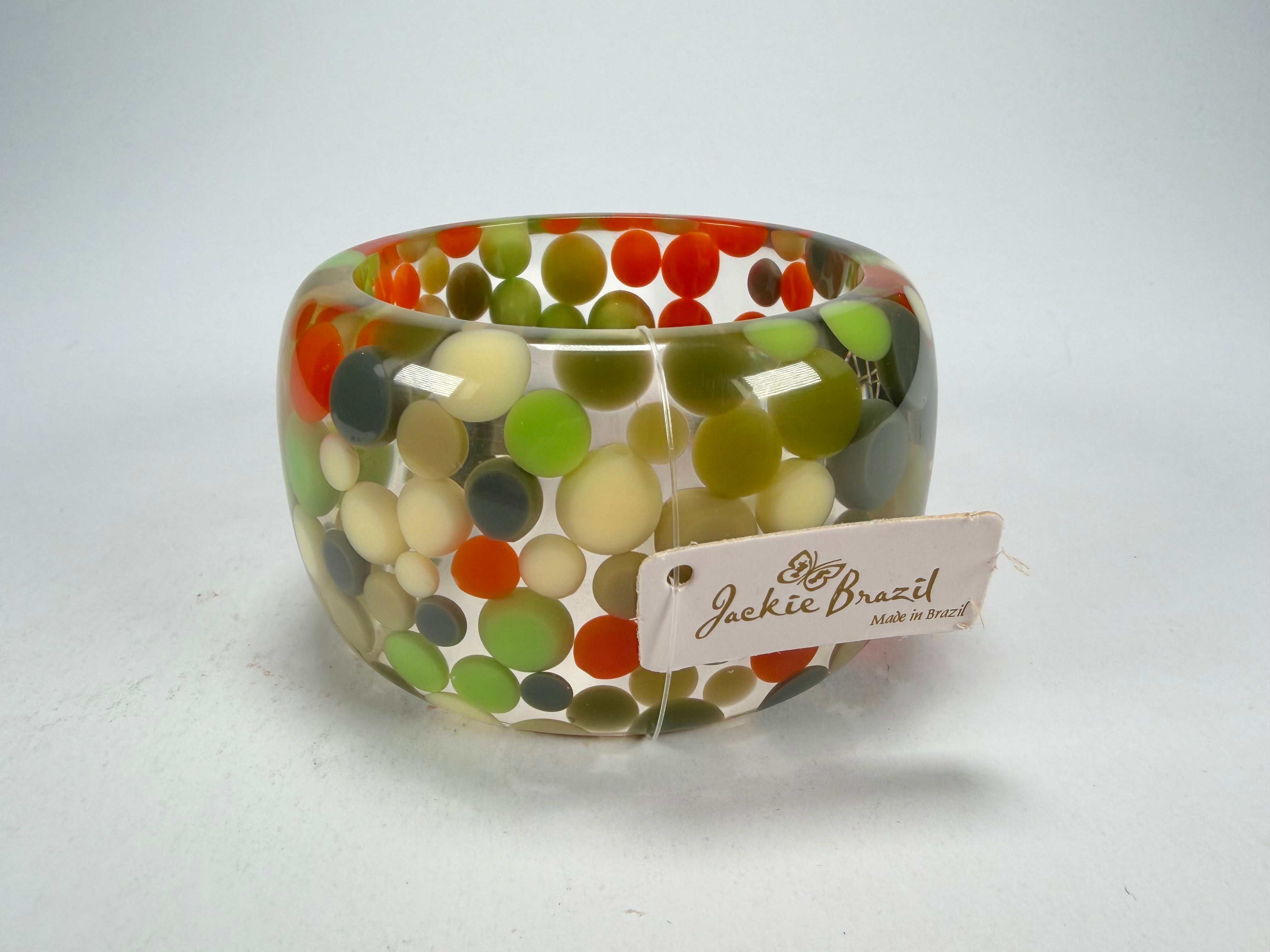 Jackie Brazil "Petit Balls" Green Mix Spots Solid Round Resin 5cm Bangle ( B2521 )