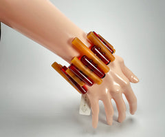 Jackie Brazil "Pipas" Thin Mix Tortoise & Prada Cylinders Resin Bracelet ( B2198 )
