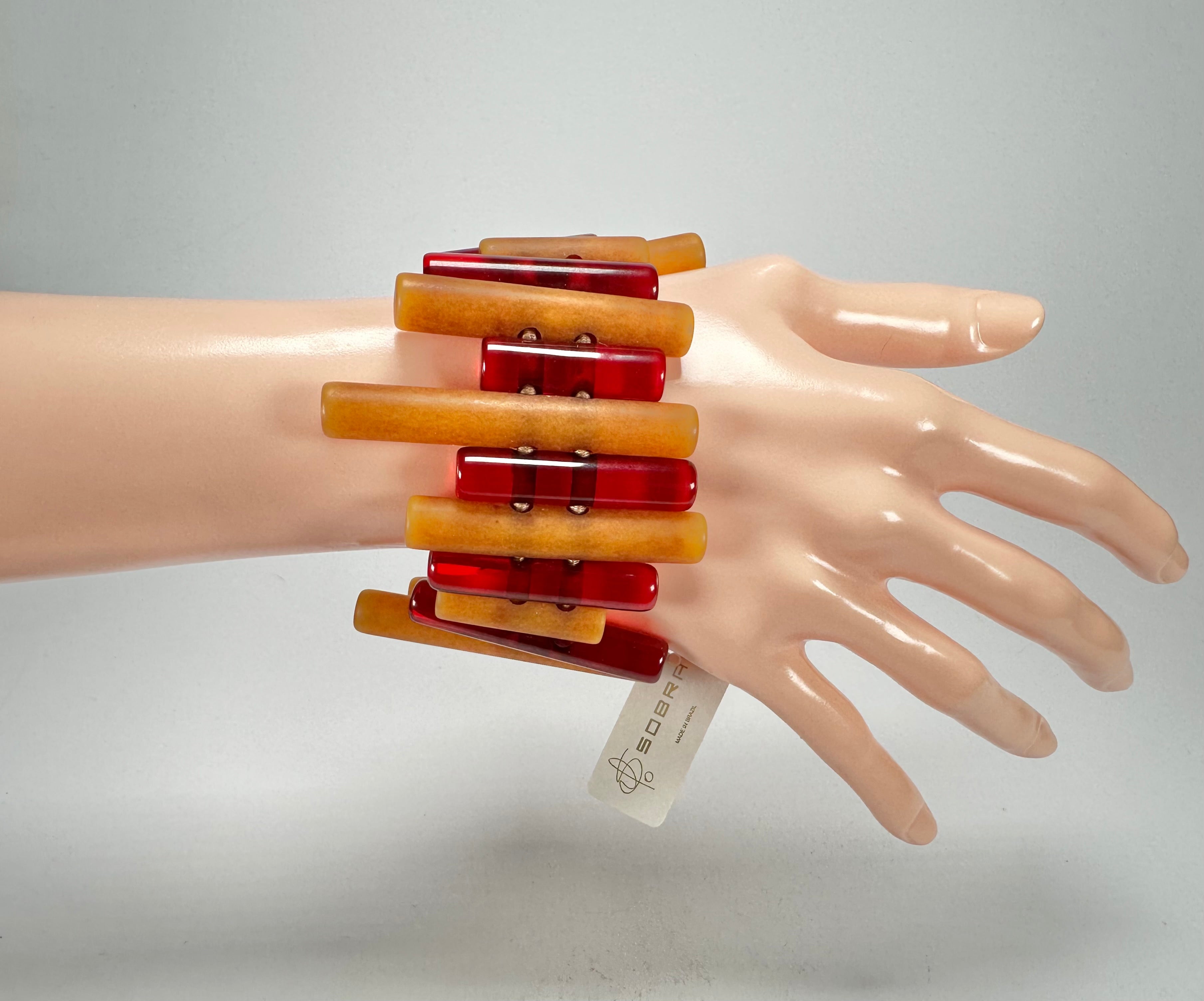 Jackie Brazil "Pipas" Thin Mix Tortoise & Prada Cylinders Resin Bracelet ( B2198 )