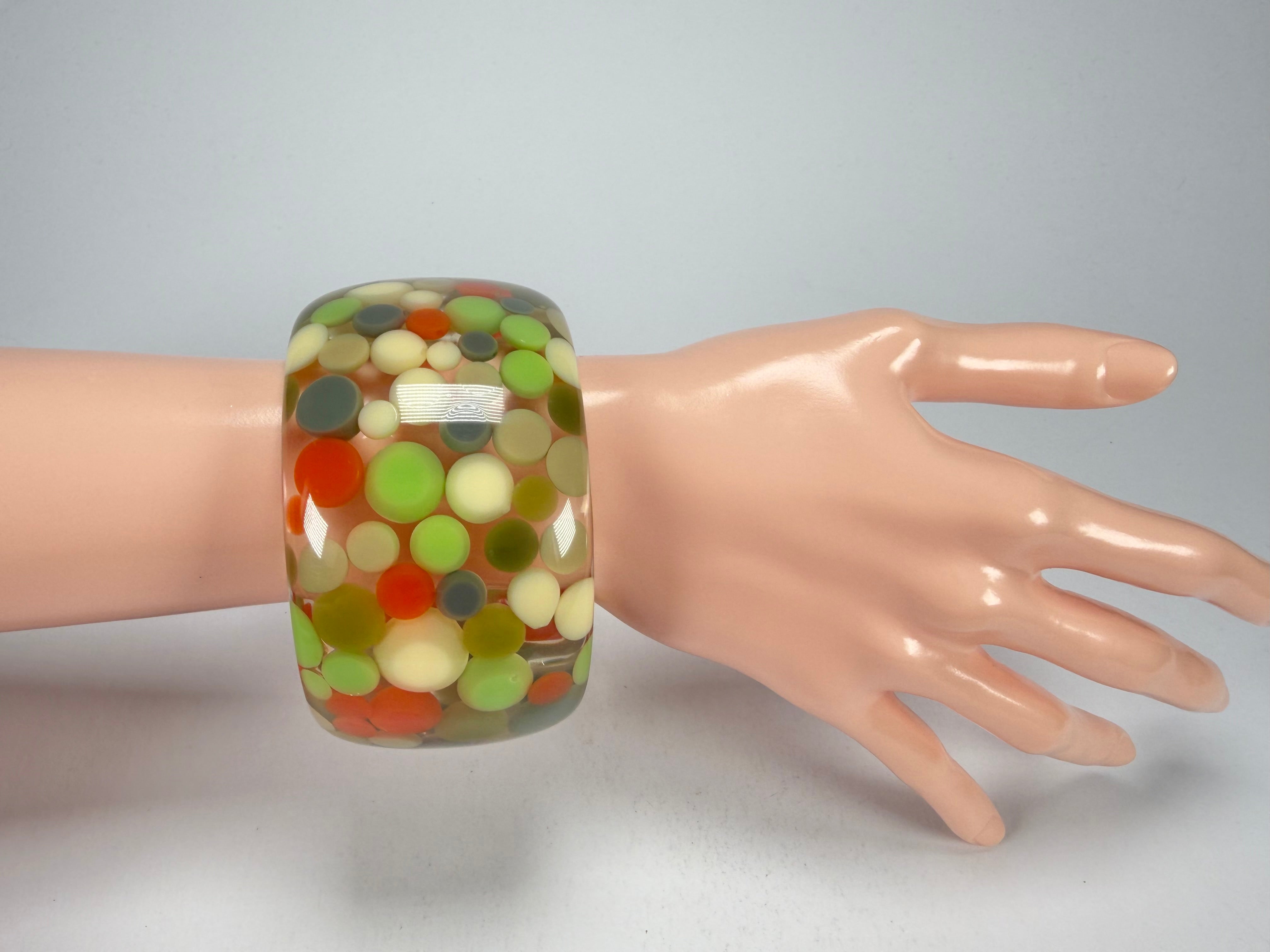 Jackie Brazil "Petit Balls" Green Mix Spots Solid Round Resin 5cm Bangle ( B2521 )