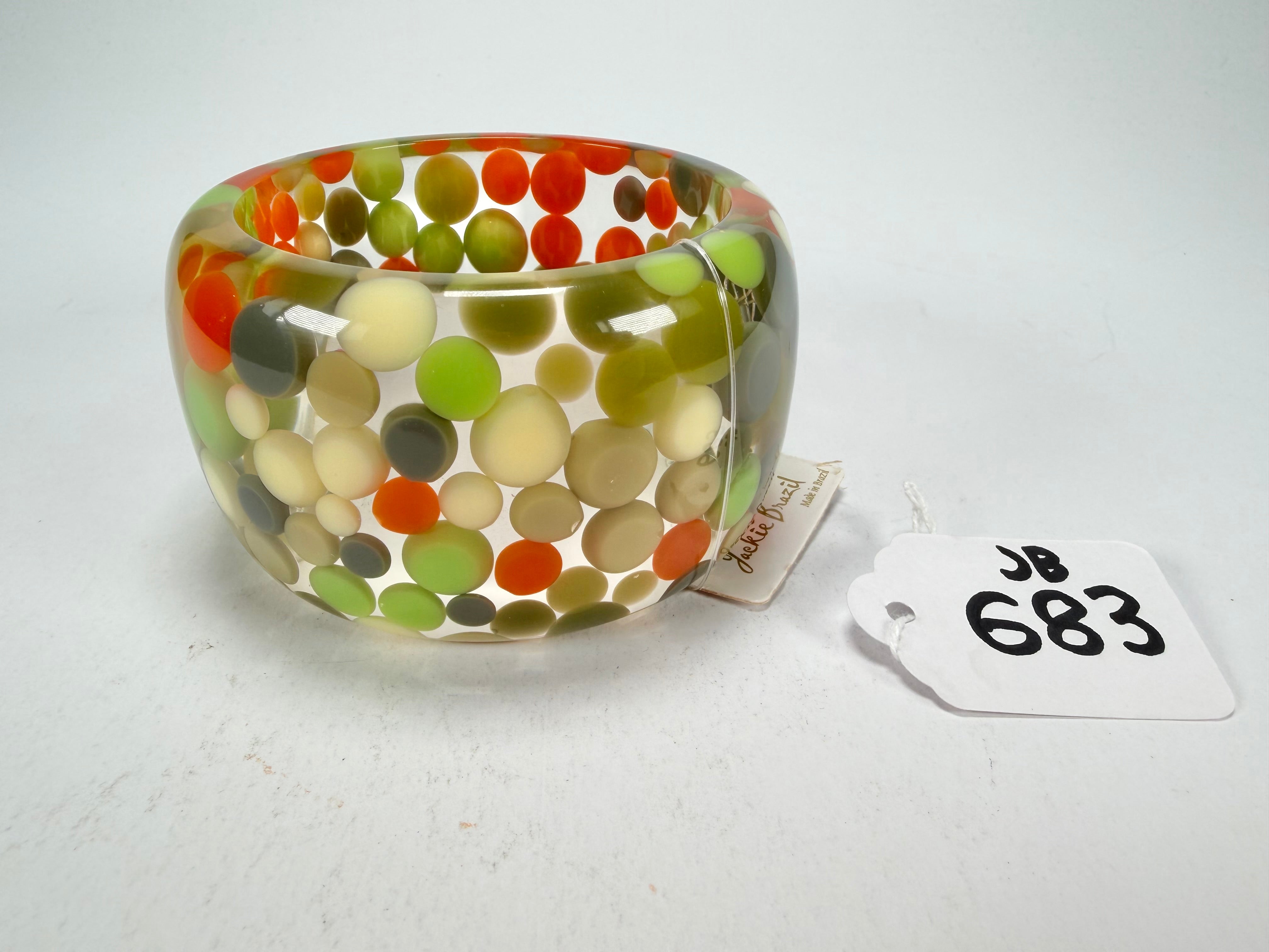Jackie Brazil "Petit Balls" Green Mix Spots Solid Round Resin 5cm Bangle ( B2521 )