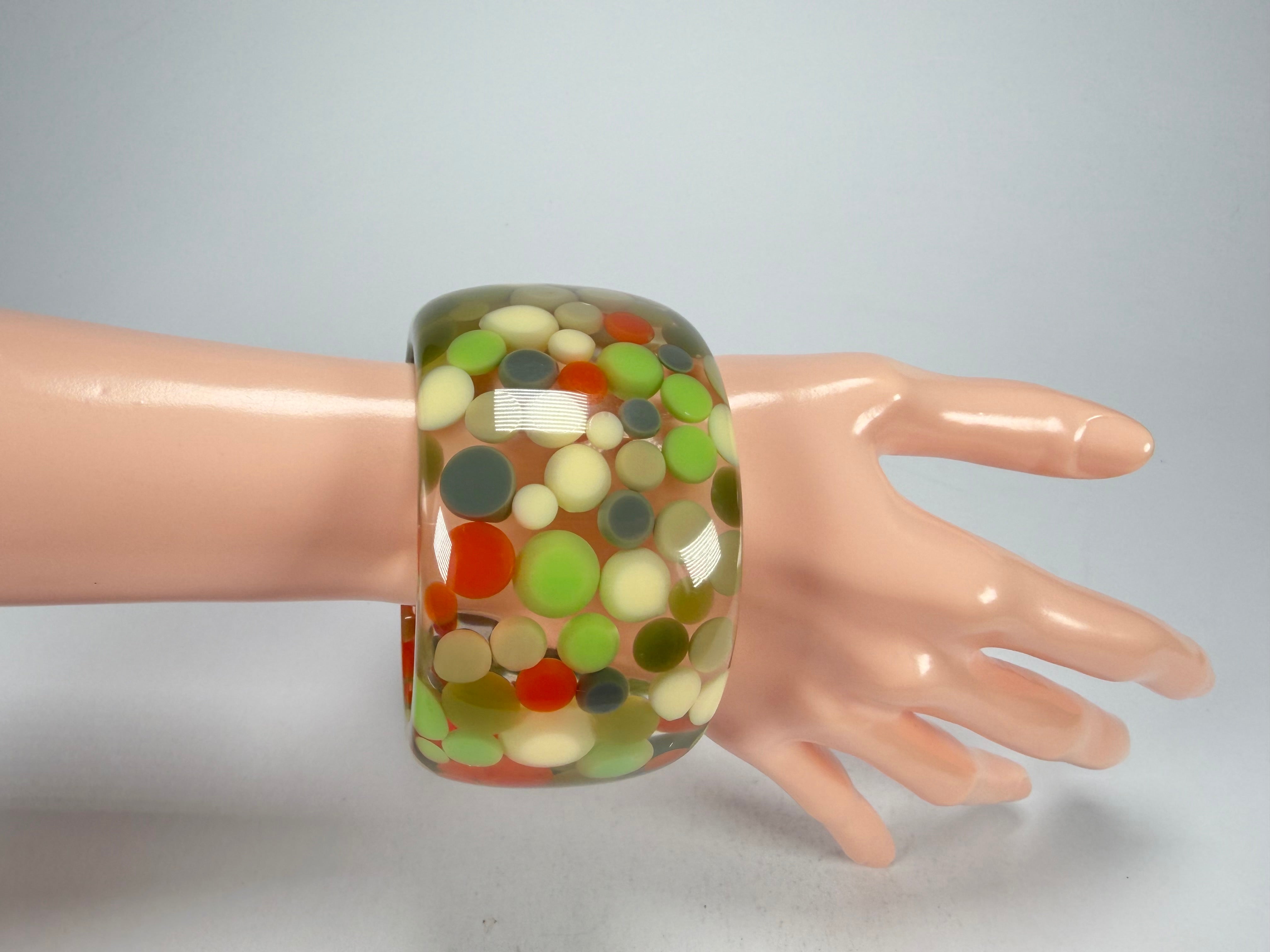 Jackie Brazil "Petit Balls" Green Mix Spots Solid Round Resin 5cm Bangle ( B2521 )