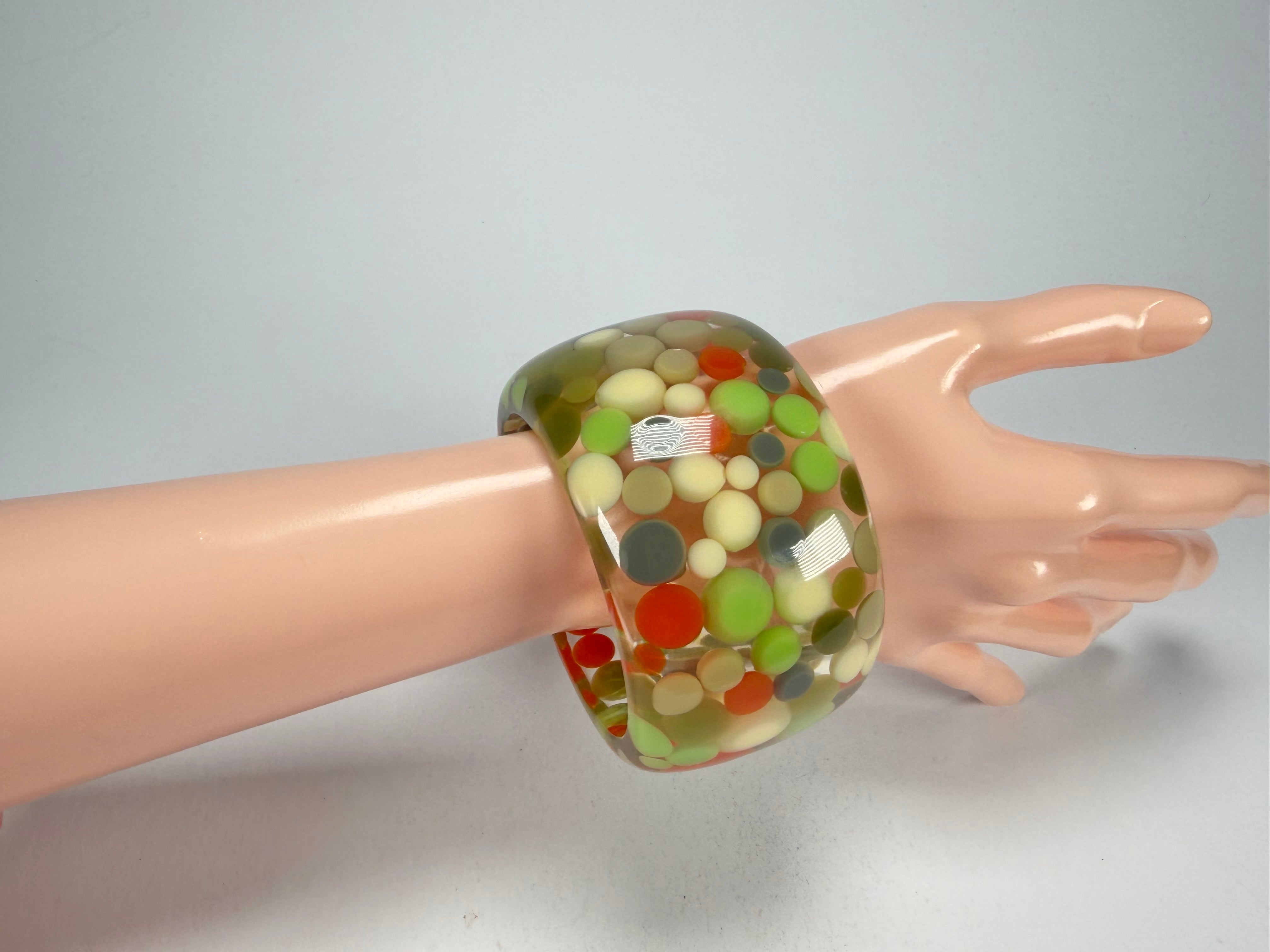 Jackie Brazil "Petit Balls" Green Mix Spots Solid Round Resin 5cm Bangle ( B2521 )