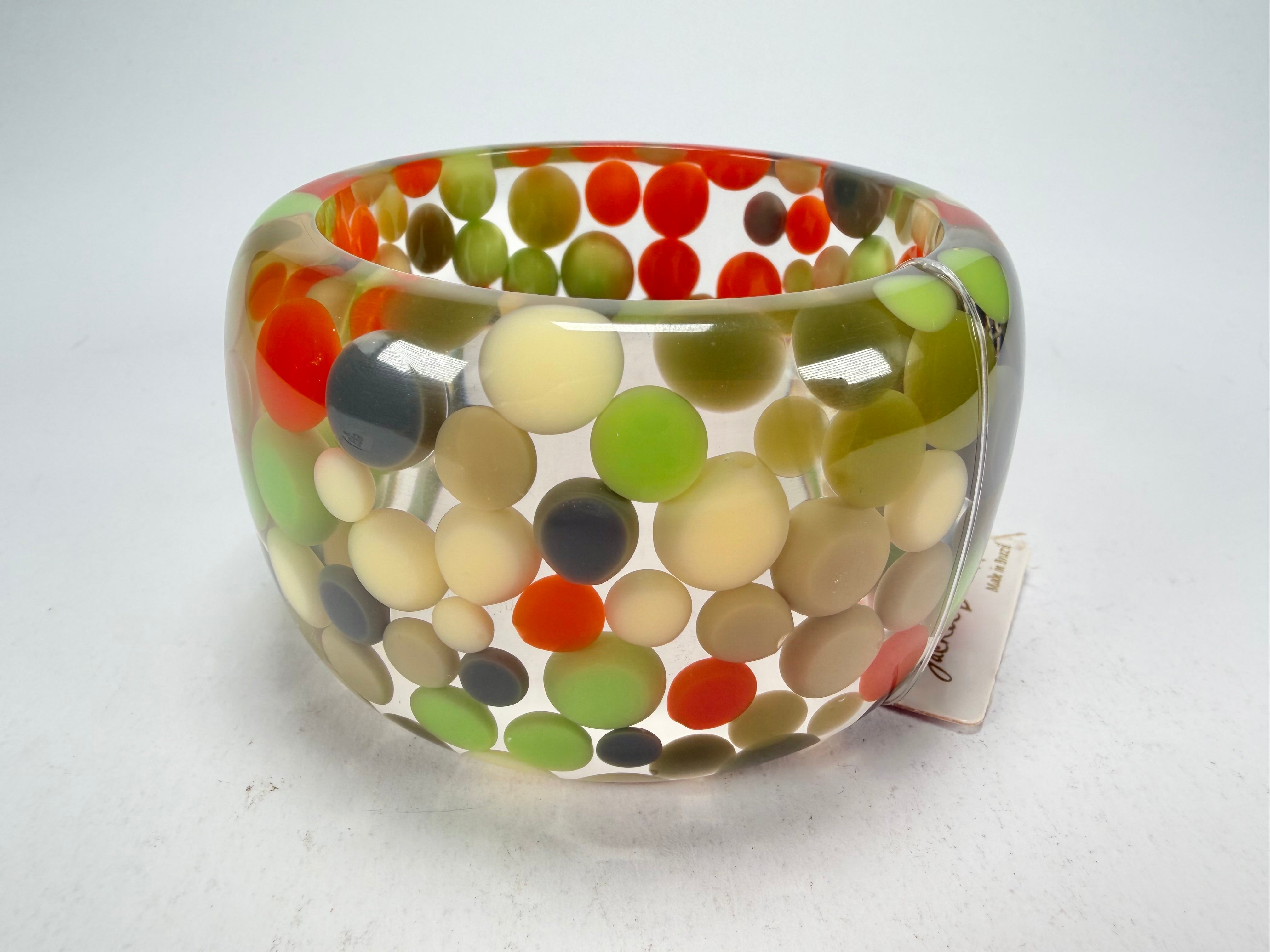 Jackie Brazil "Petit Balls" Green Mix Spots Solid Round Resin 5cm Bangle ( B2521 )