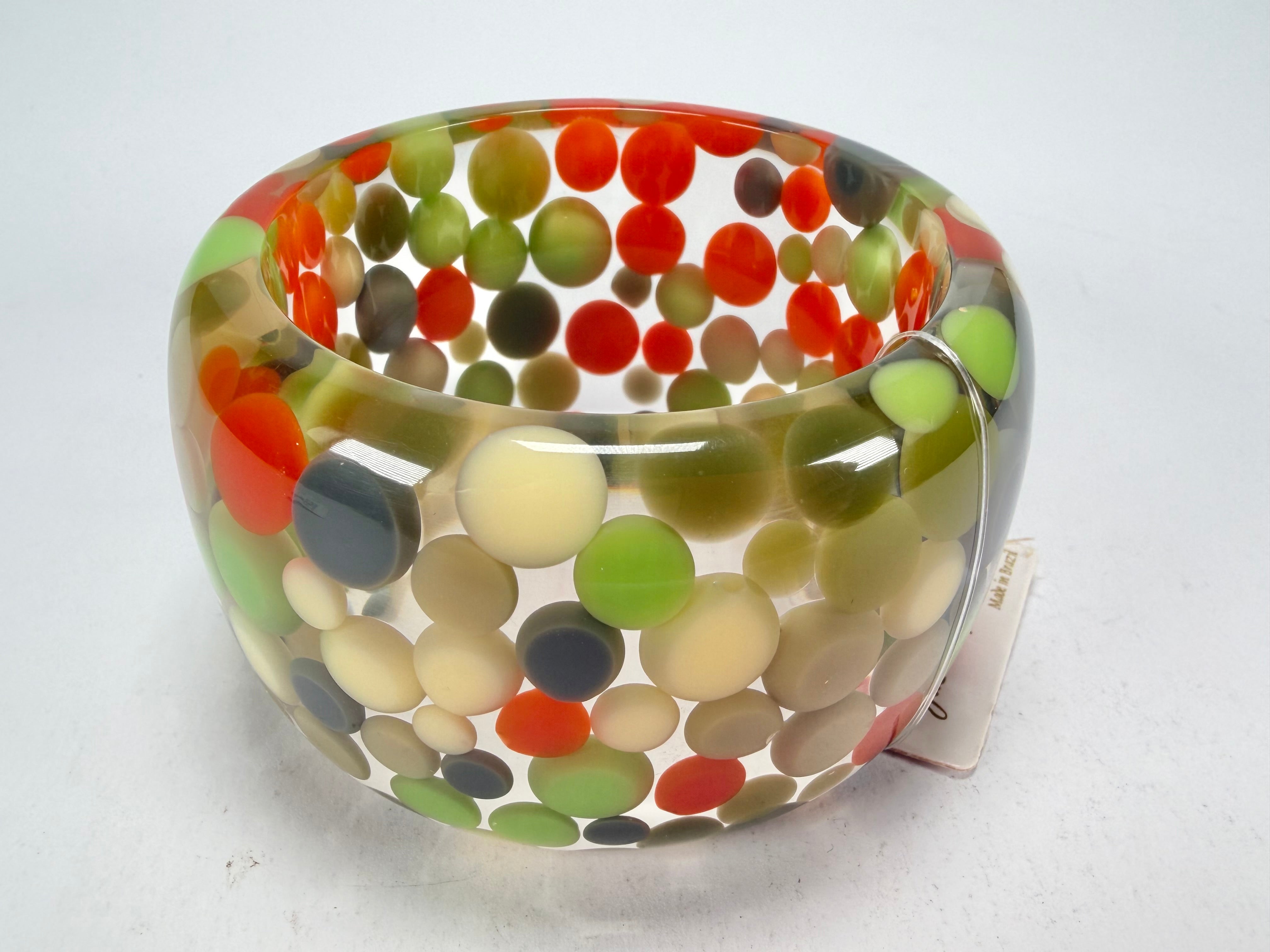 Jackie Brazil "Petit Balls" Green Mix Spots Solid Round Resin 5cm Bangle ( B2521 )