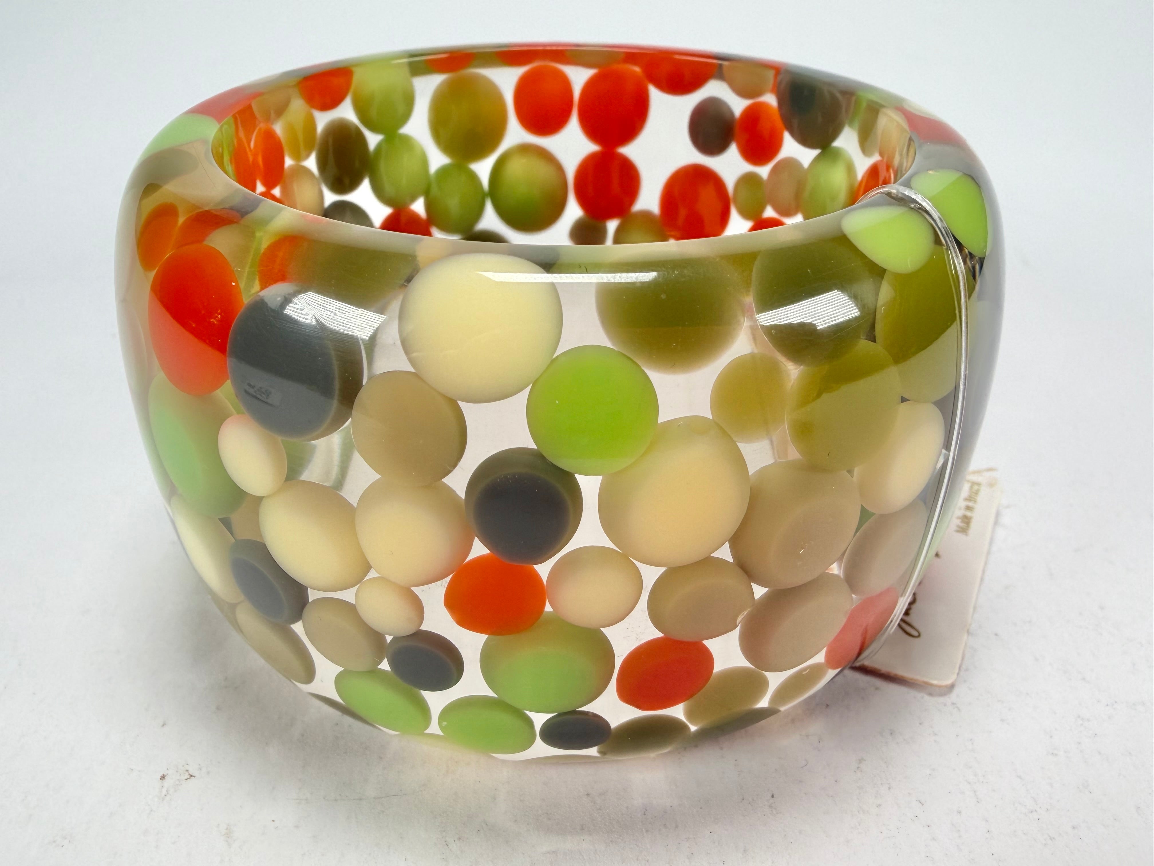 Jackie Brazil "Petit Balls" Green Mix Spots Solid Round Resin 5cm Bangle ( B2521 )