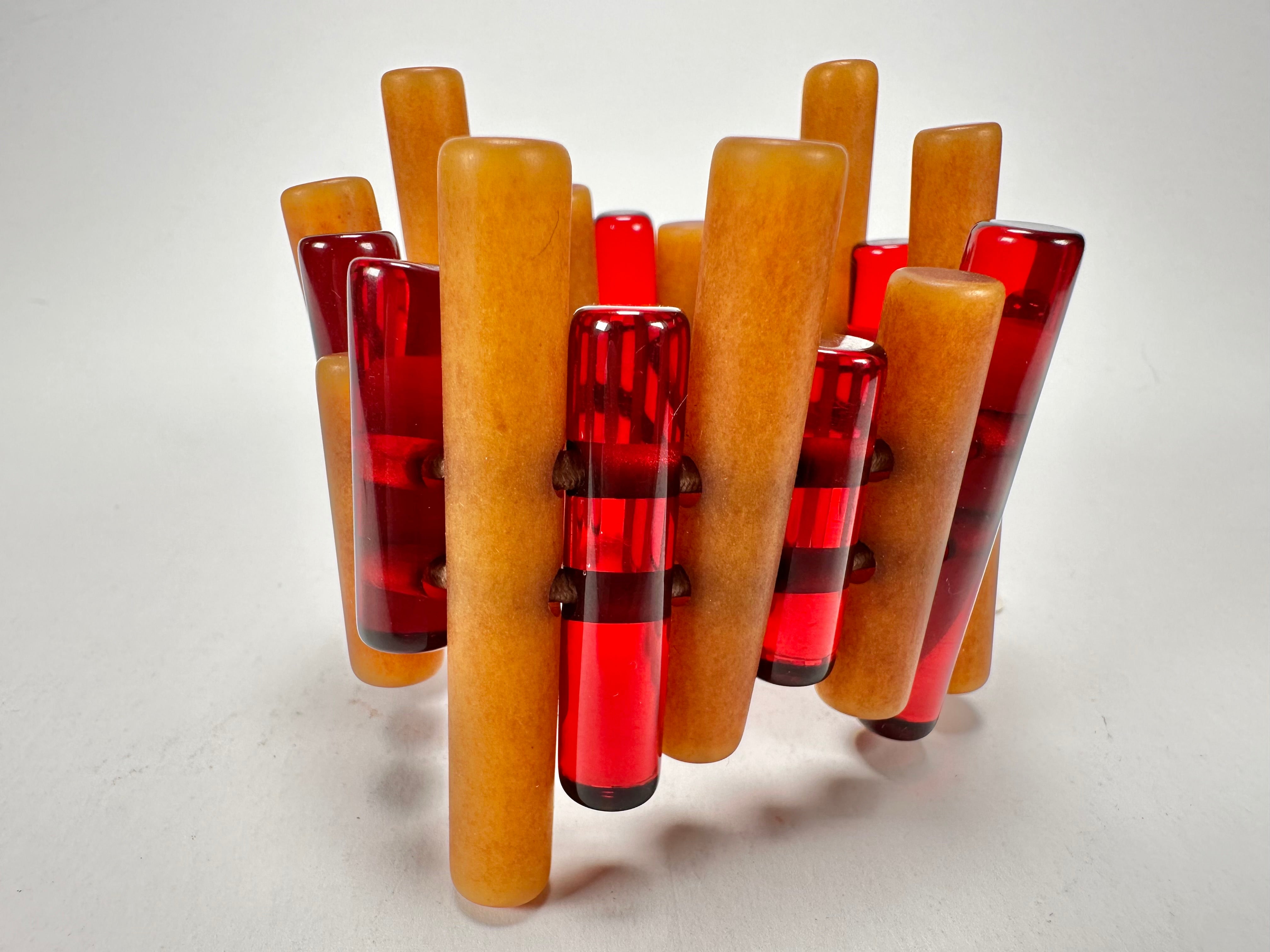 Jackie Brazil "Pipas" Thin Mix Tortoise & Prada Cylinders Resin Bracelet ( B2198 )