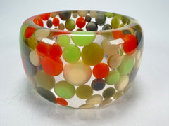 Jackie Brazil "Petit Balls" Green Mix Spots Solid Round Resin 5cm Bangle ( B2521 )