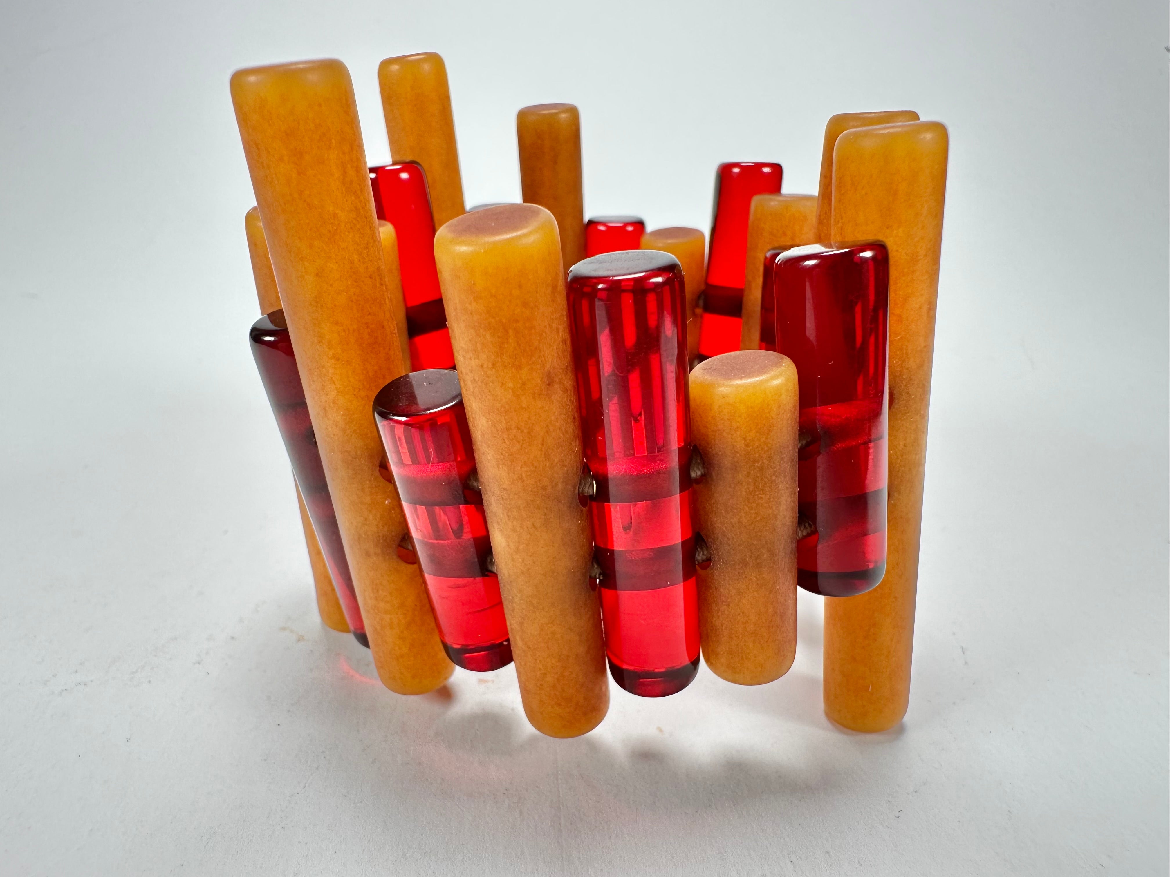 Jackie Brazil "Pipas" Thin Mix Tortoise & Prada Cylinders Resin Bracelet ( B2198 )