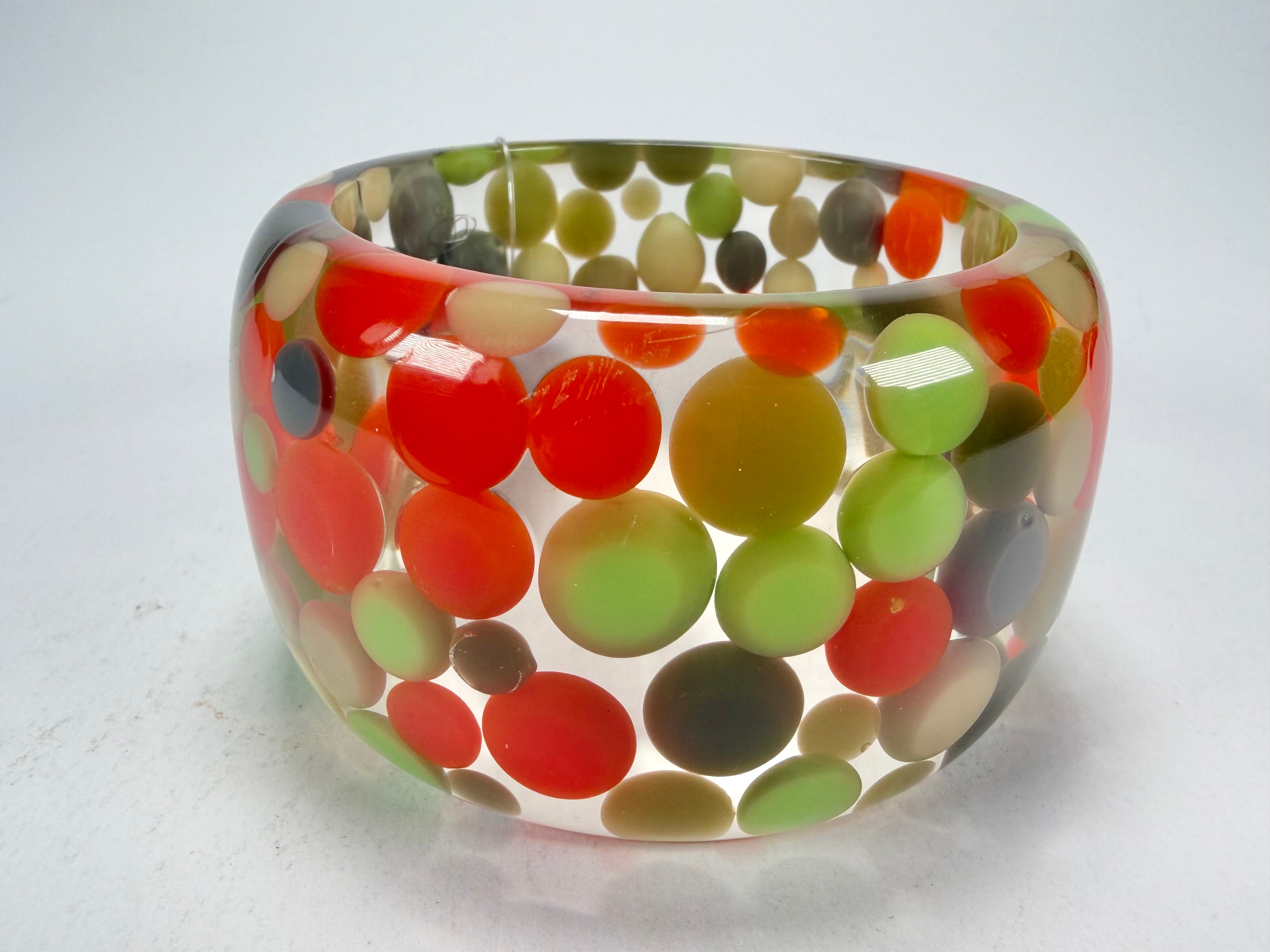 Jackie Brazil "Petit Balls" Green Mix Spots Solid Round Resin 5cm Bangle ( B2521 )