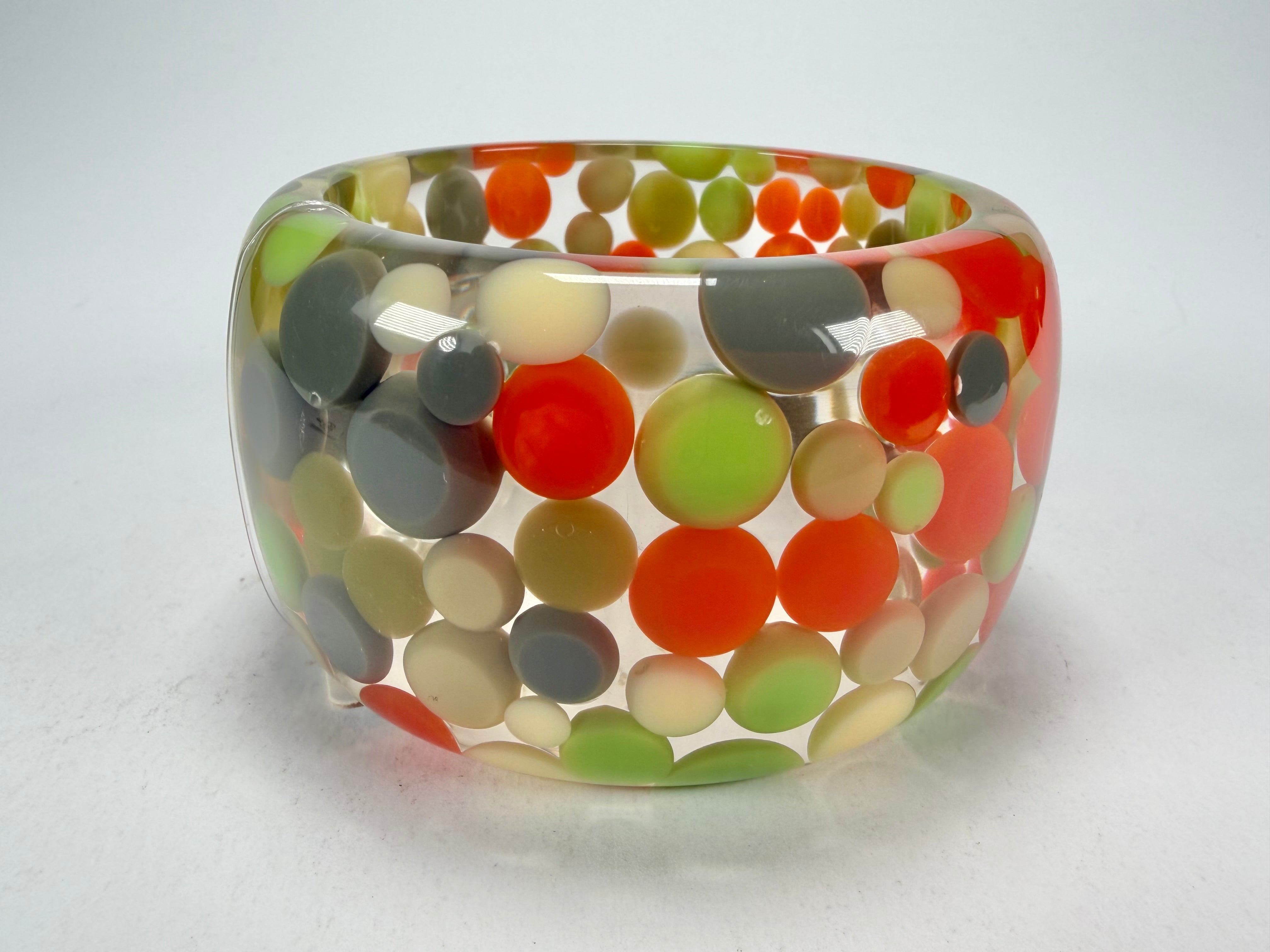 Jackie Brazil "Petit Balls" Green Mix Spots Solid Round Resin 5cm Bangle ( B2521 )
