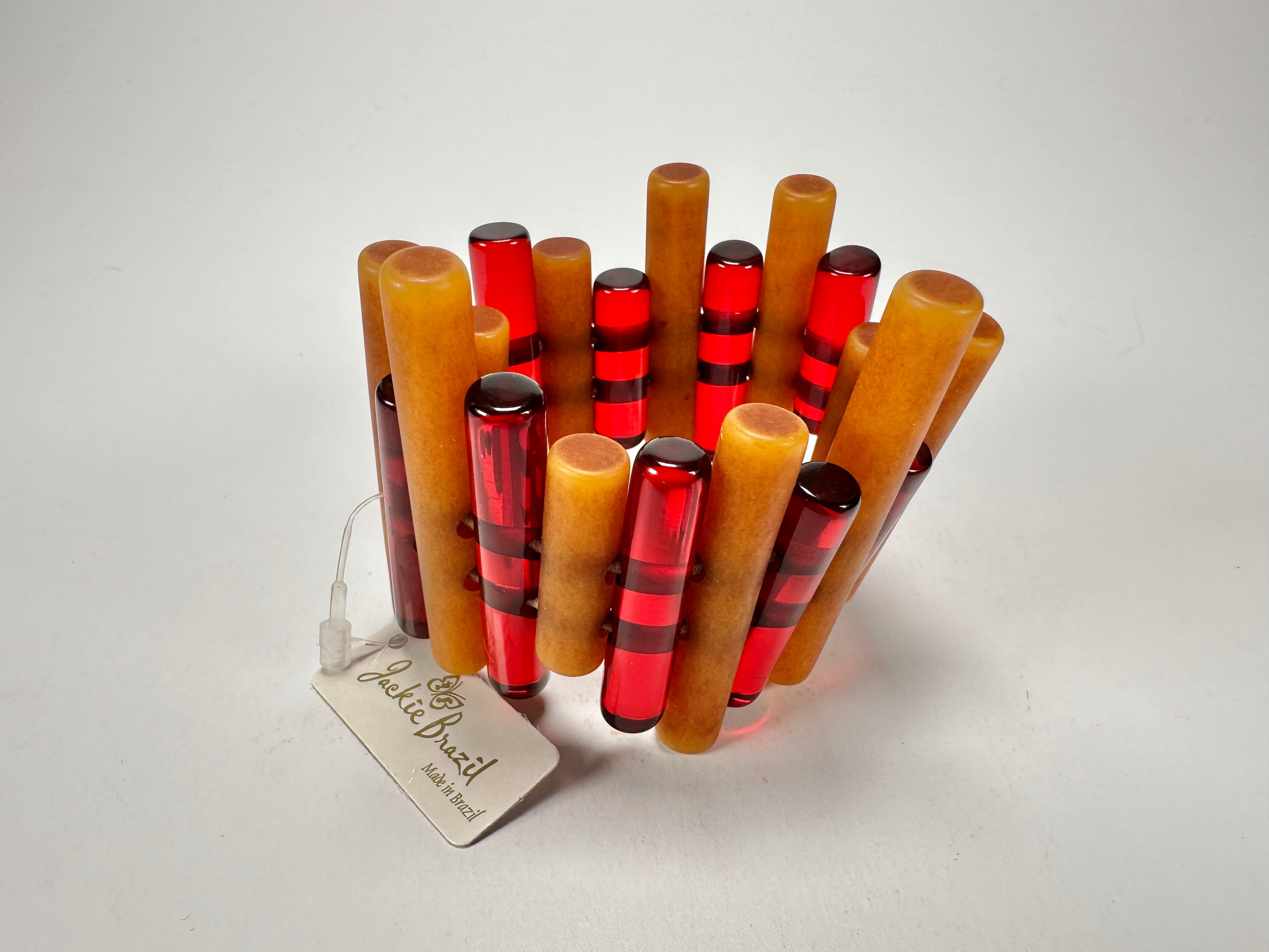 Jackie Brazil "Pipas" Thin Mix Tortoise & Prada Cylinders Resin Bracelet ( B2198 )