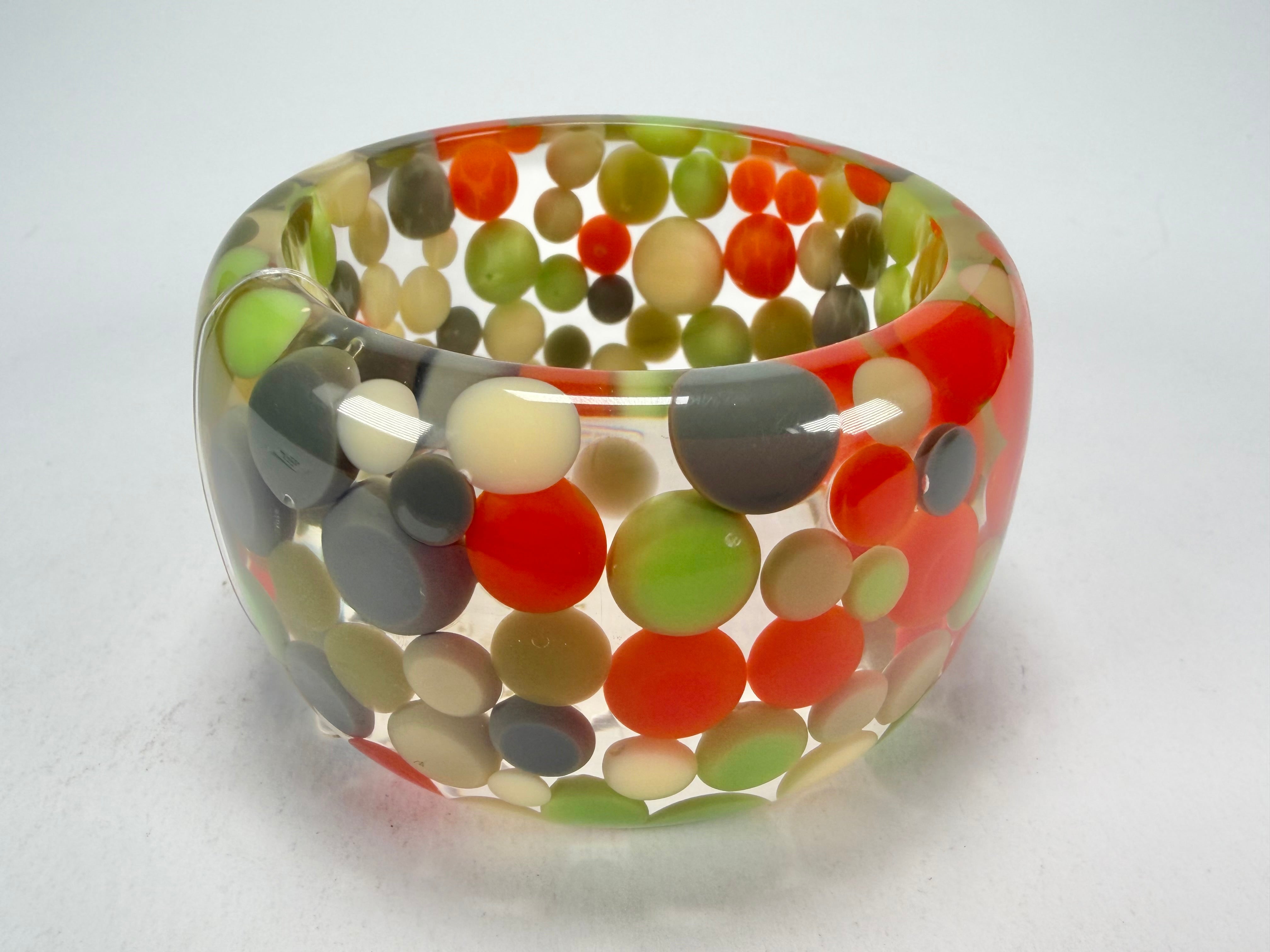 Jackie Brazil "Petit Balls" Green Mix Spots Solid Round Resin 5cm Bangle ( B2521 )