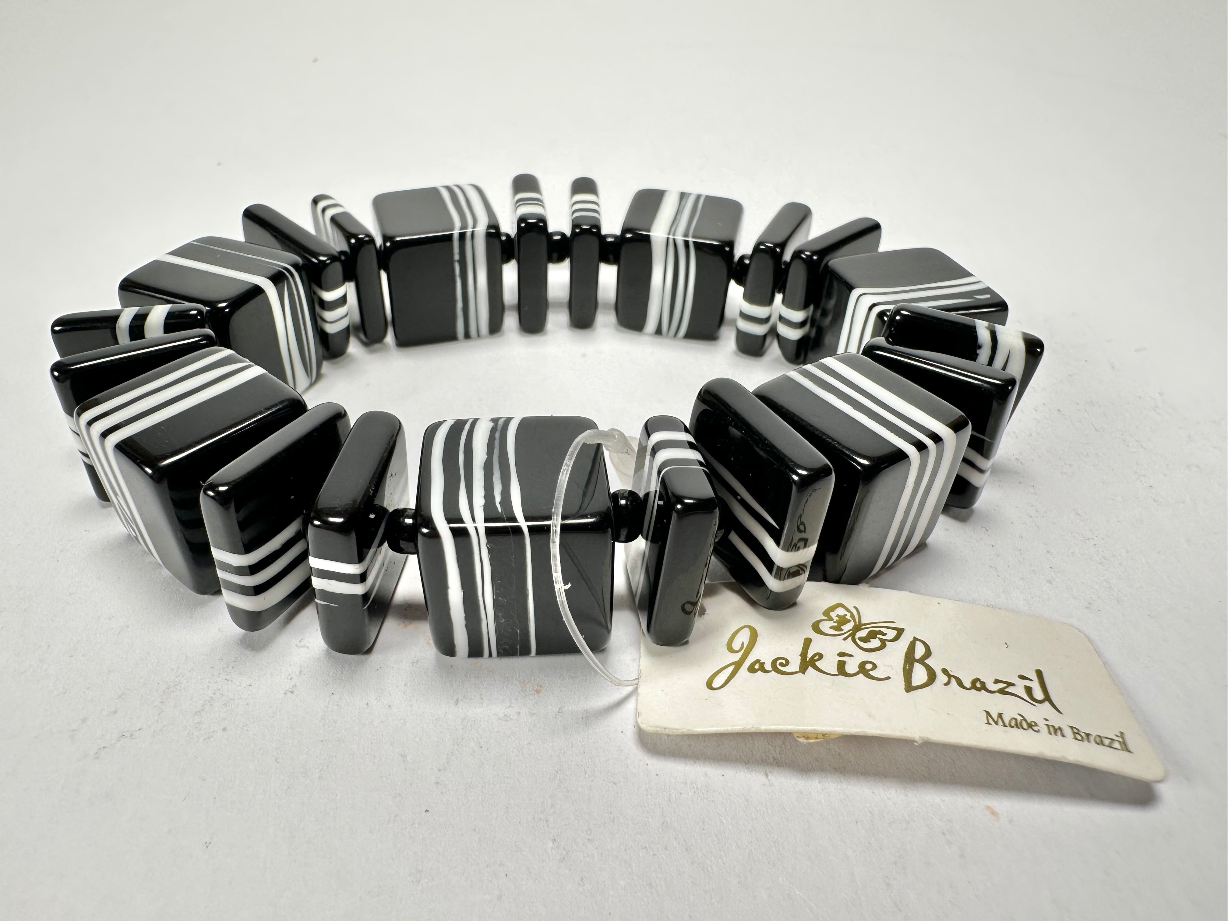 Jackie Brazil "Bar Code" Black & White Mix Squares Resin Bracelet ( B2201 )
